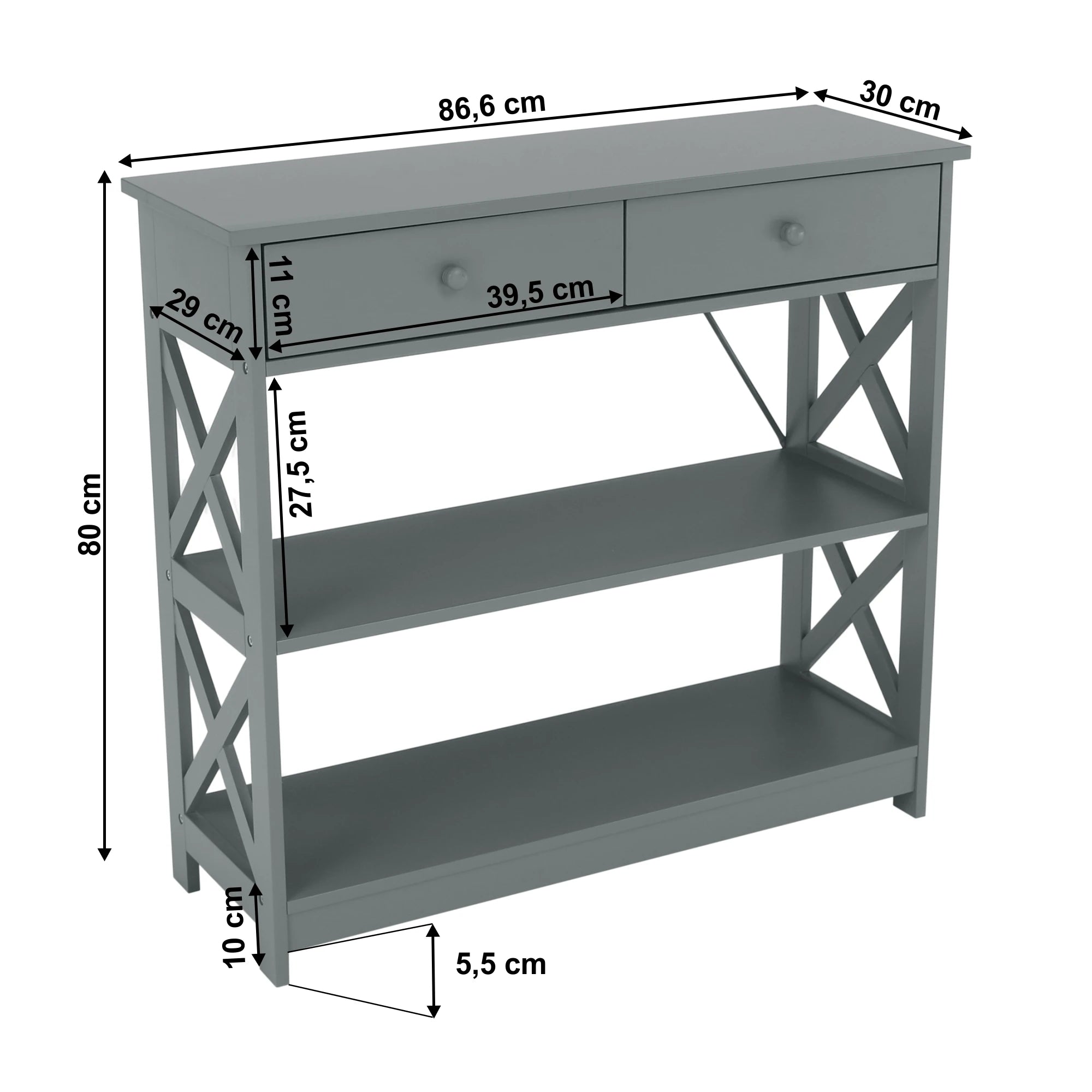 Consola LOMIR, gri, 87x30x80 cm
