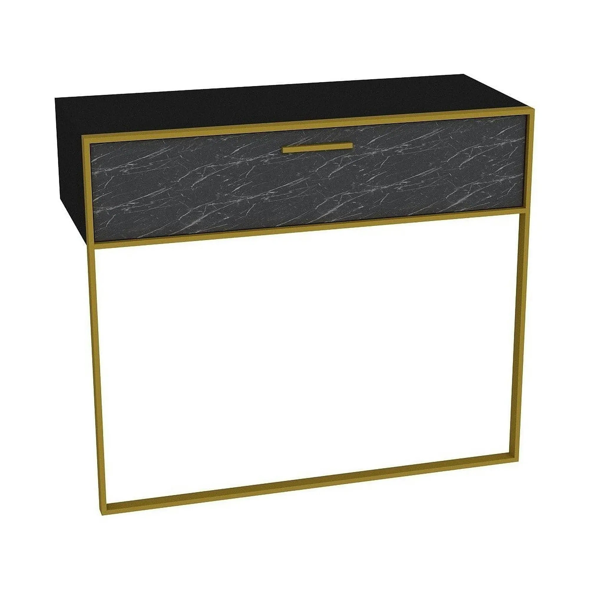 Consola POLKA, negru/auriu, PAL melaminat/metal, 90x39x77 cm