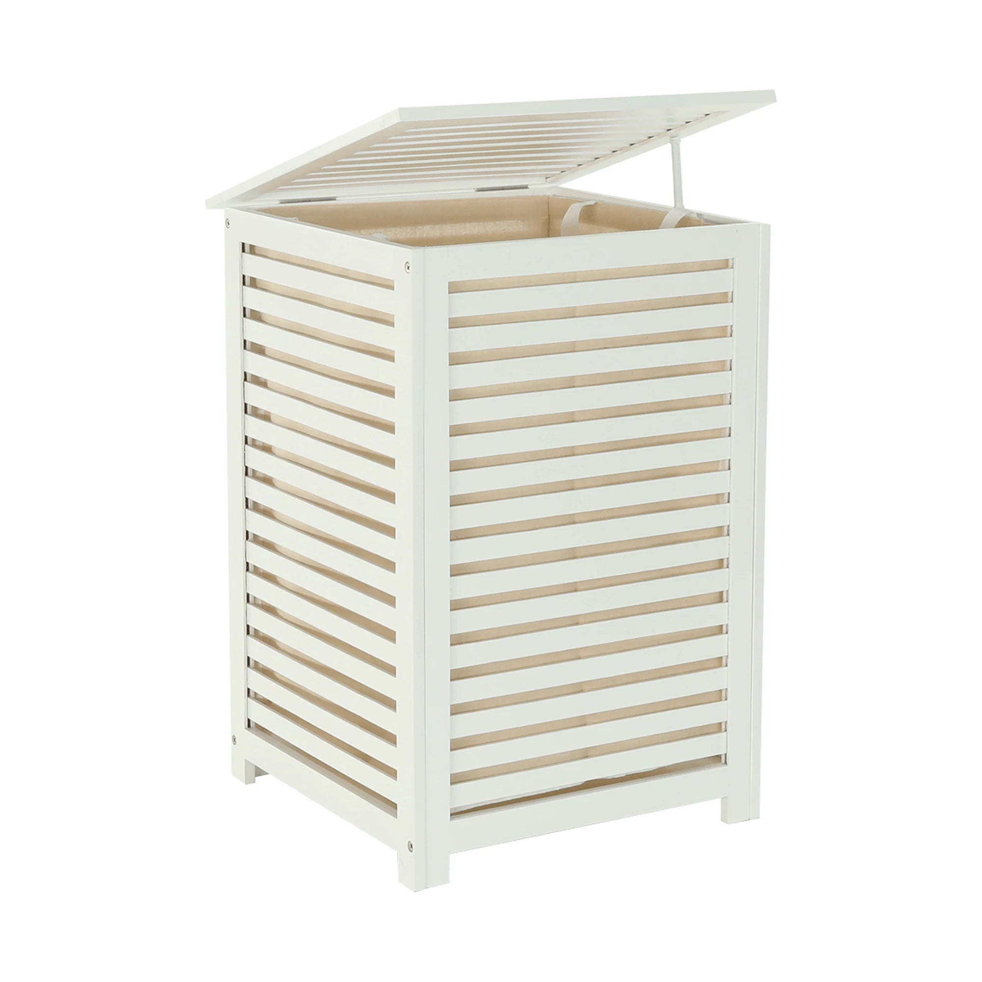 Cos de rufe BASKET, alb, bambus/material textil, 40x40x58 cm