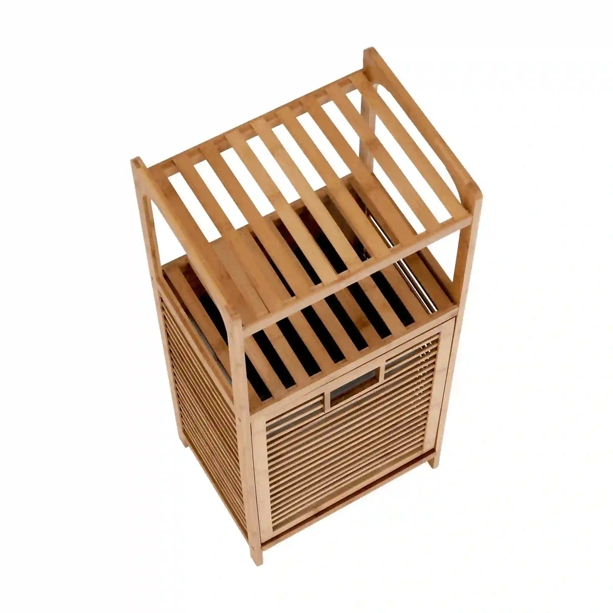 Cos de rufe KERI NEW, stejar auriu, bambus/material textil, 40x30x95 cm