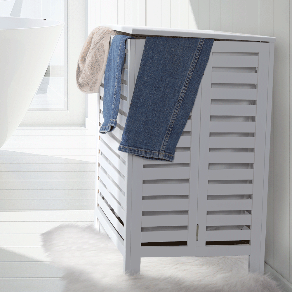 Cos de rufe MENORK, alb, bambus/material textil, 50x35x60 cm