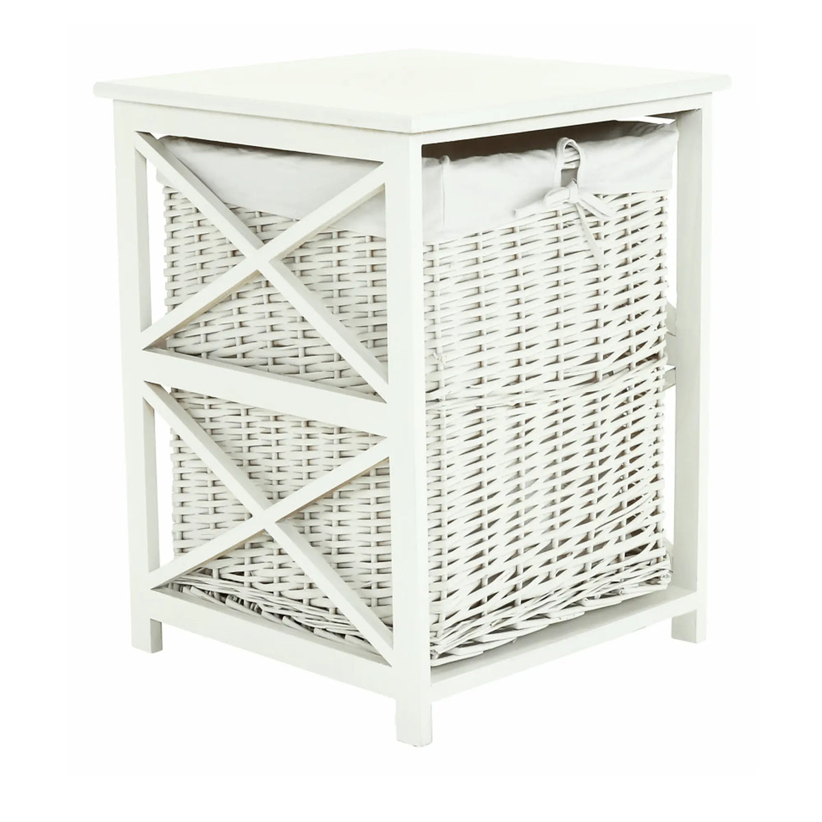 Cos de rufe RAFAELLO, alb, rachita/material textil, 46x46x60 cm