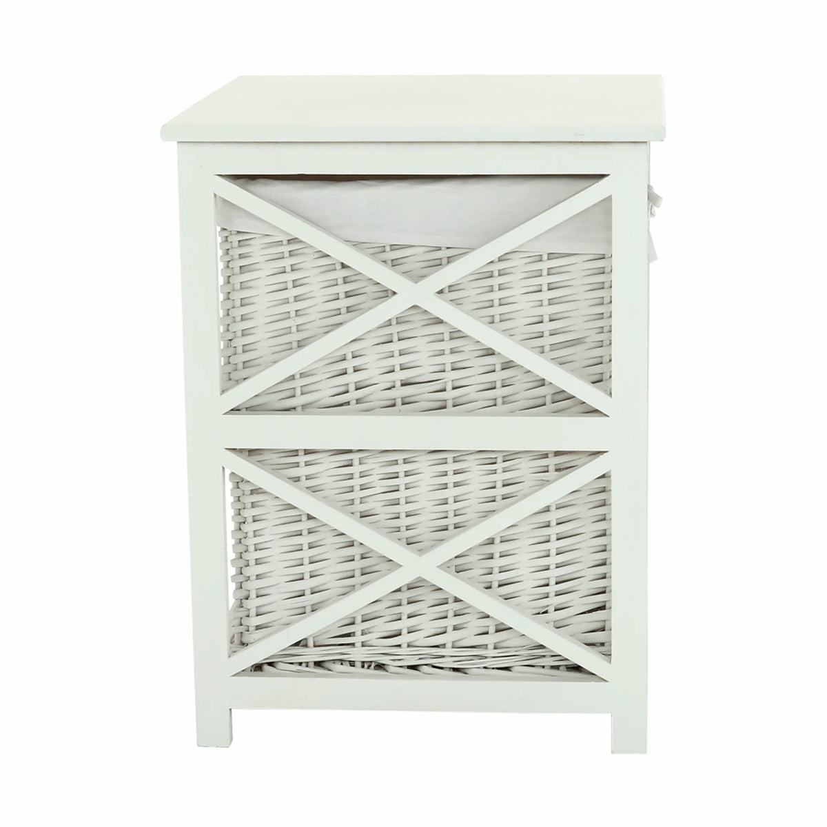 Cos de rufe RAFAELLO, alb, rachita/material textil, 46x46x60 cm