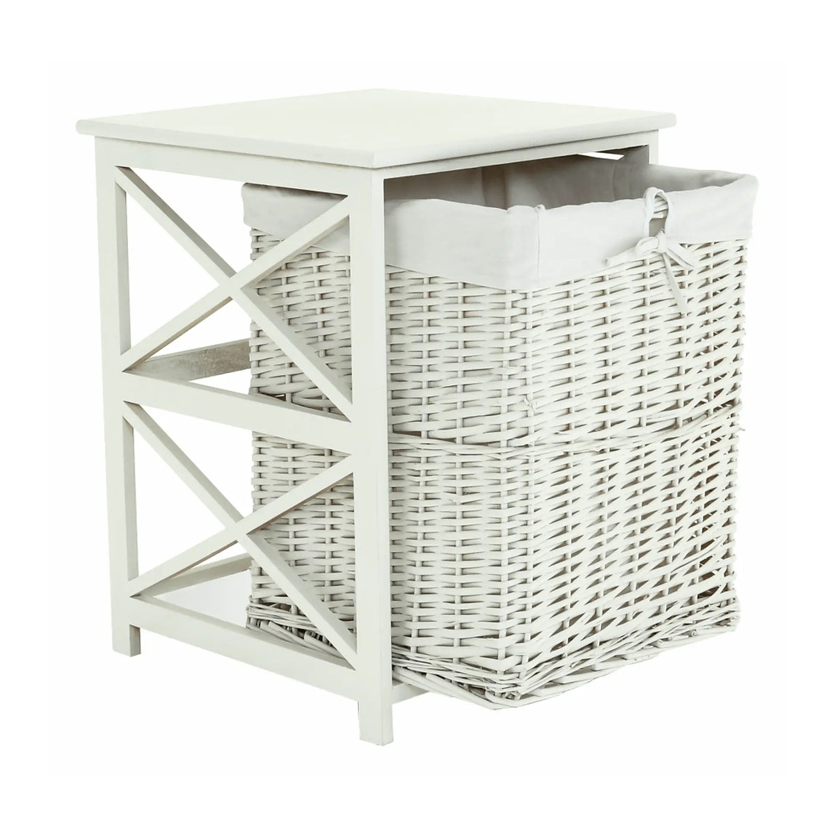 Cos de rufe RAFAELLO, alb, rachita/material textil, 46x46x60 cm