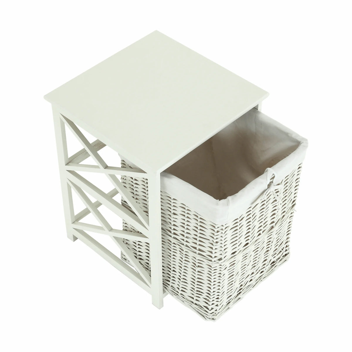 Cos de rufe RAFAELLO, alb, rachita/material textil, 46x46x60 cm