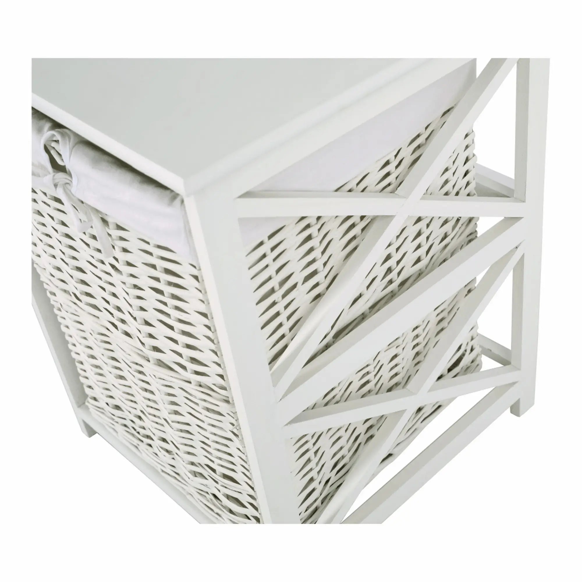 Cos de rufe RAFAELLO, alb, rachita/material textil, 46x46x60 cm