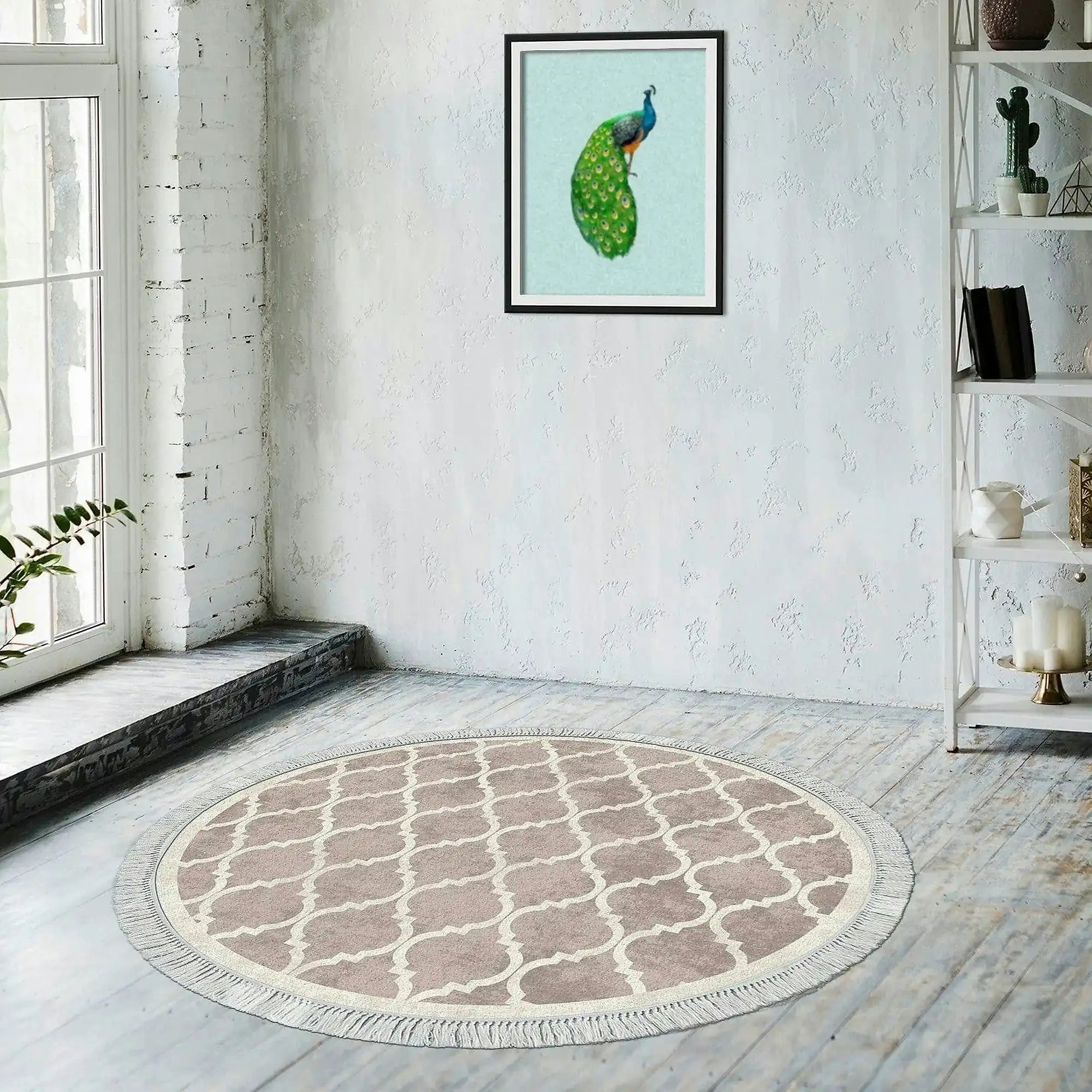 Covor, 100x100 cm, forma rotunda, poliester, crem/maro, ALN400601KR17