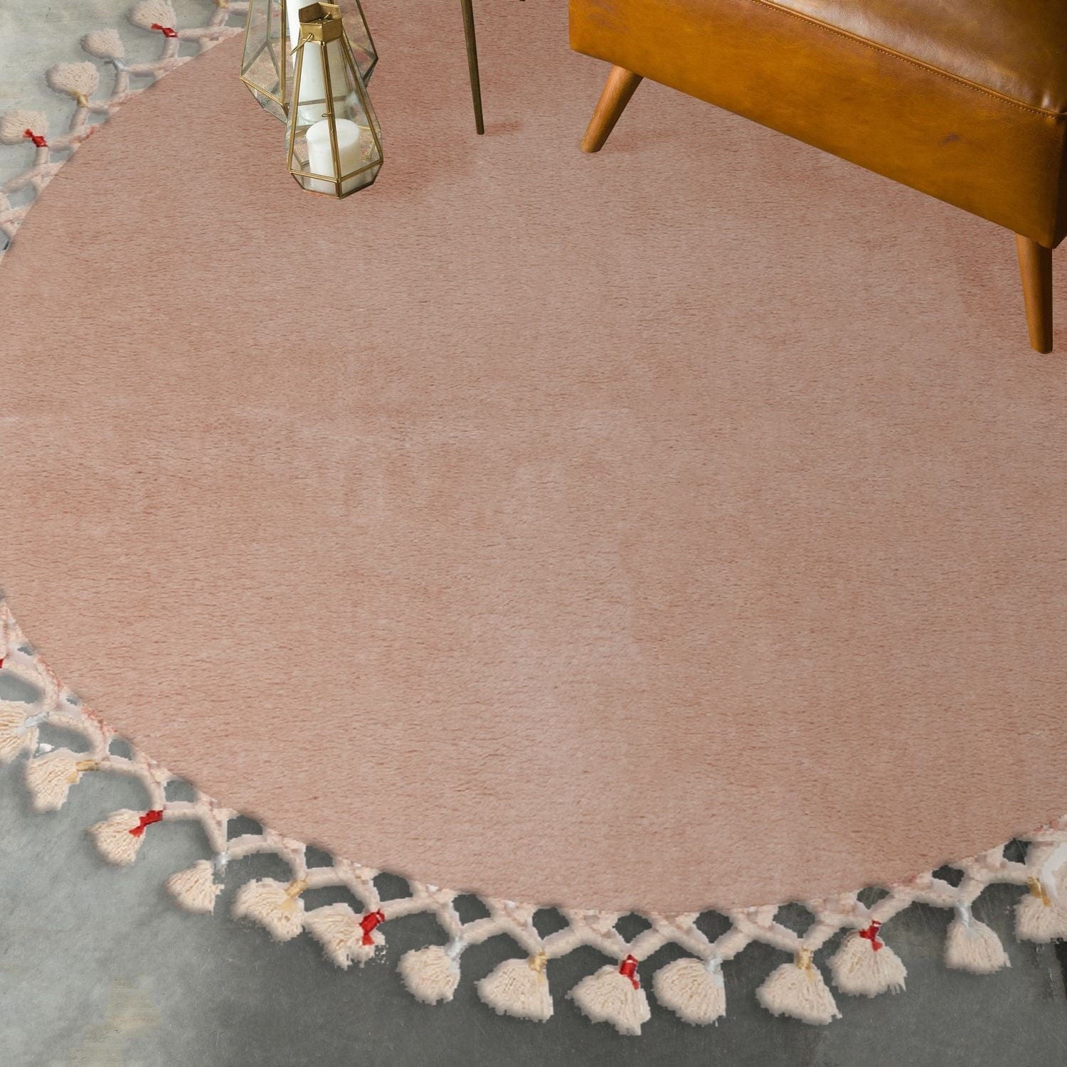 Covor 1286, 80x80 cm, forma rotunda, acril, crem