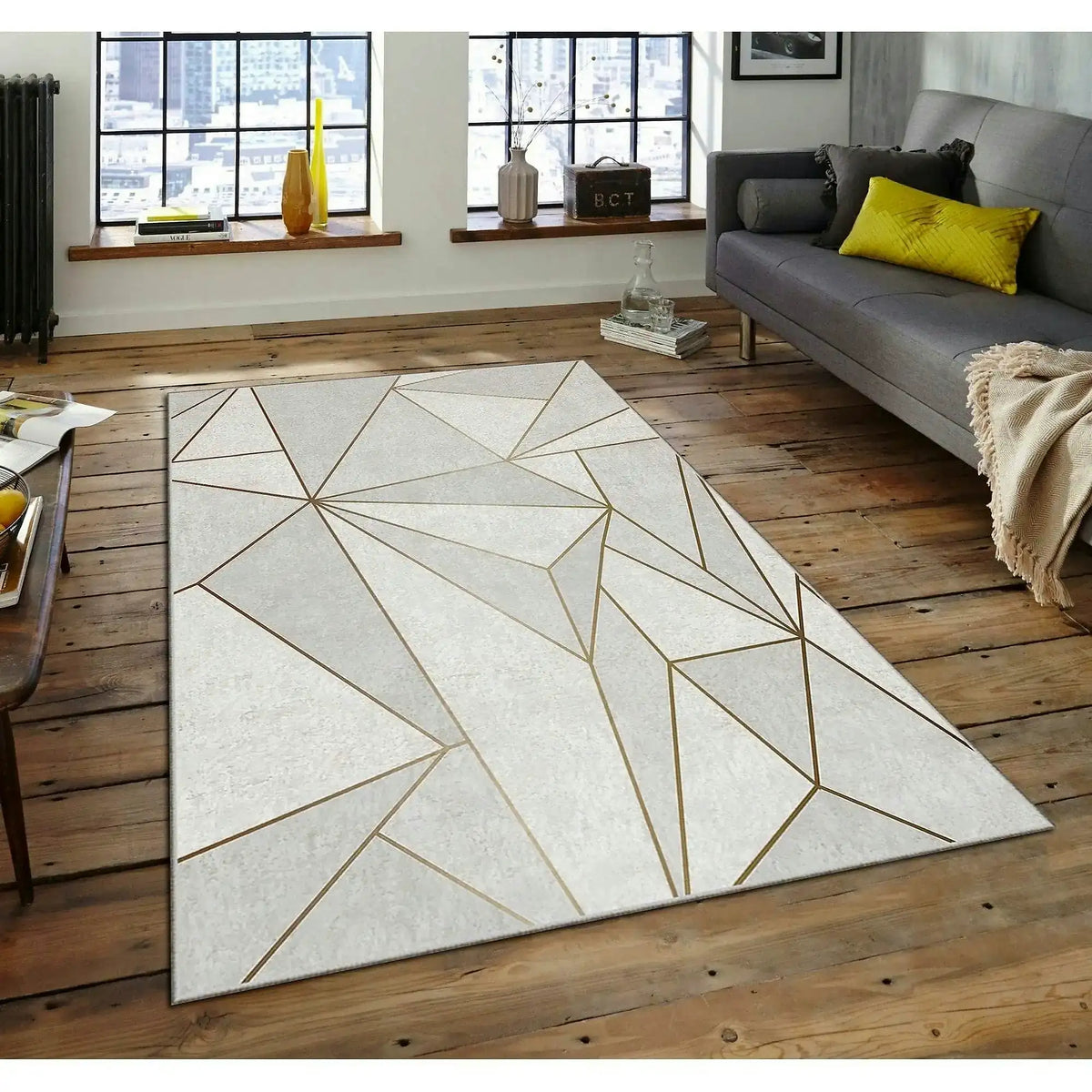 Covor, 160x230 cm, forma dreptunghiulara, poliester, bej/gri, ASR CRPT-106