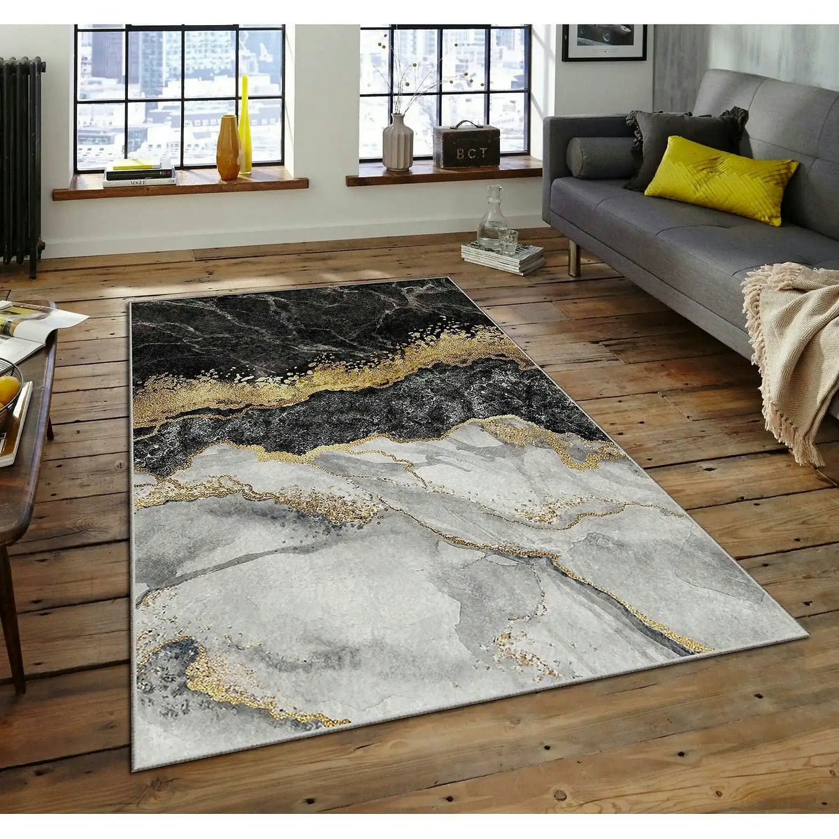 Covor, 80x140 cm, forma dreptunghiulara, poliester, efect de marmura, ASR CRPT-136