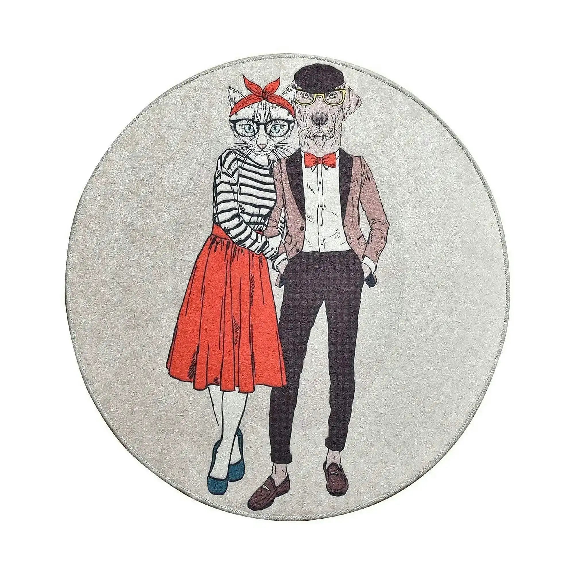 Covor BEST COUPLE, 100x100 cm, forma rotunda, stofa catifelata/poliester, multicolor