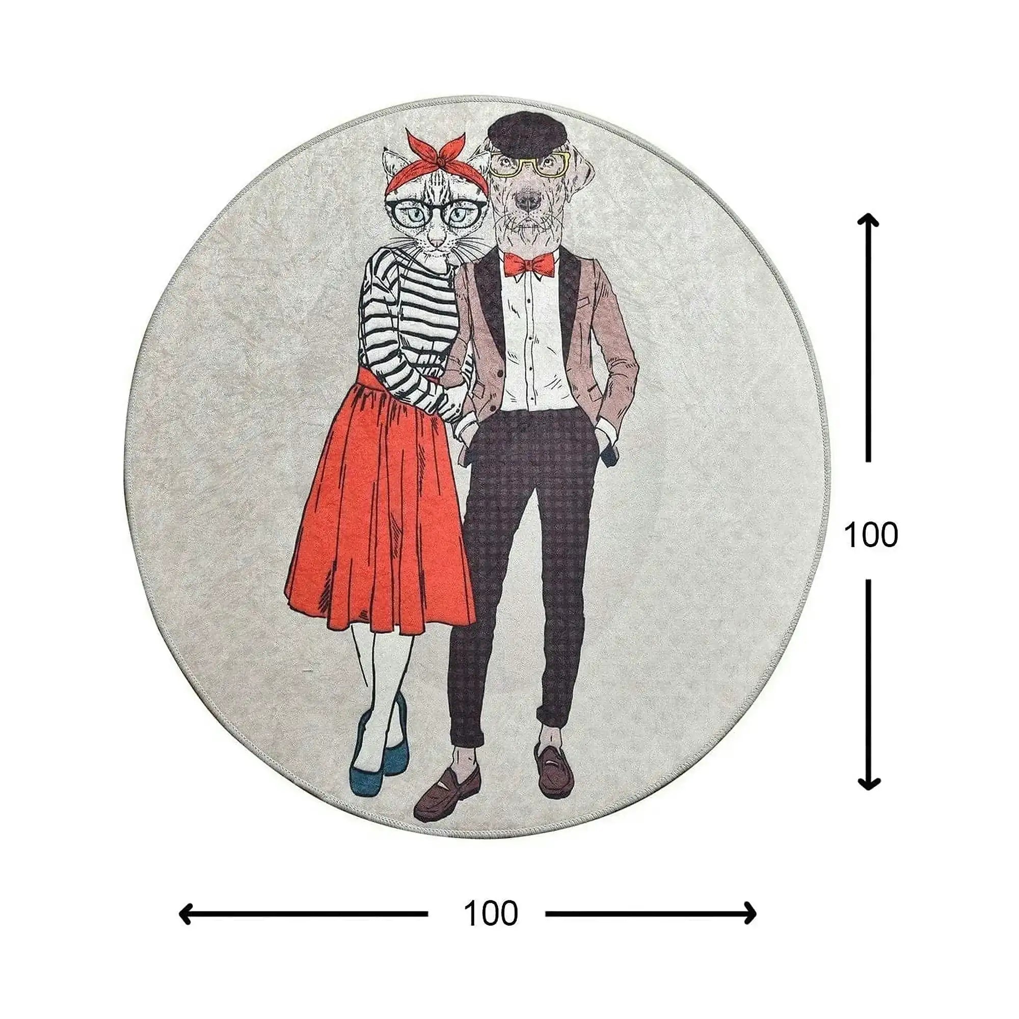 Covor BEST COUPLE, 100x100 cm, forma rotunda, stofa catifelata/poliester, multicolor