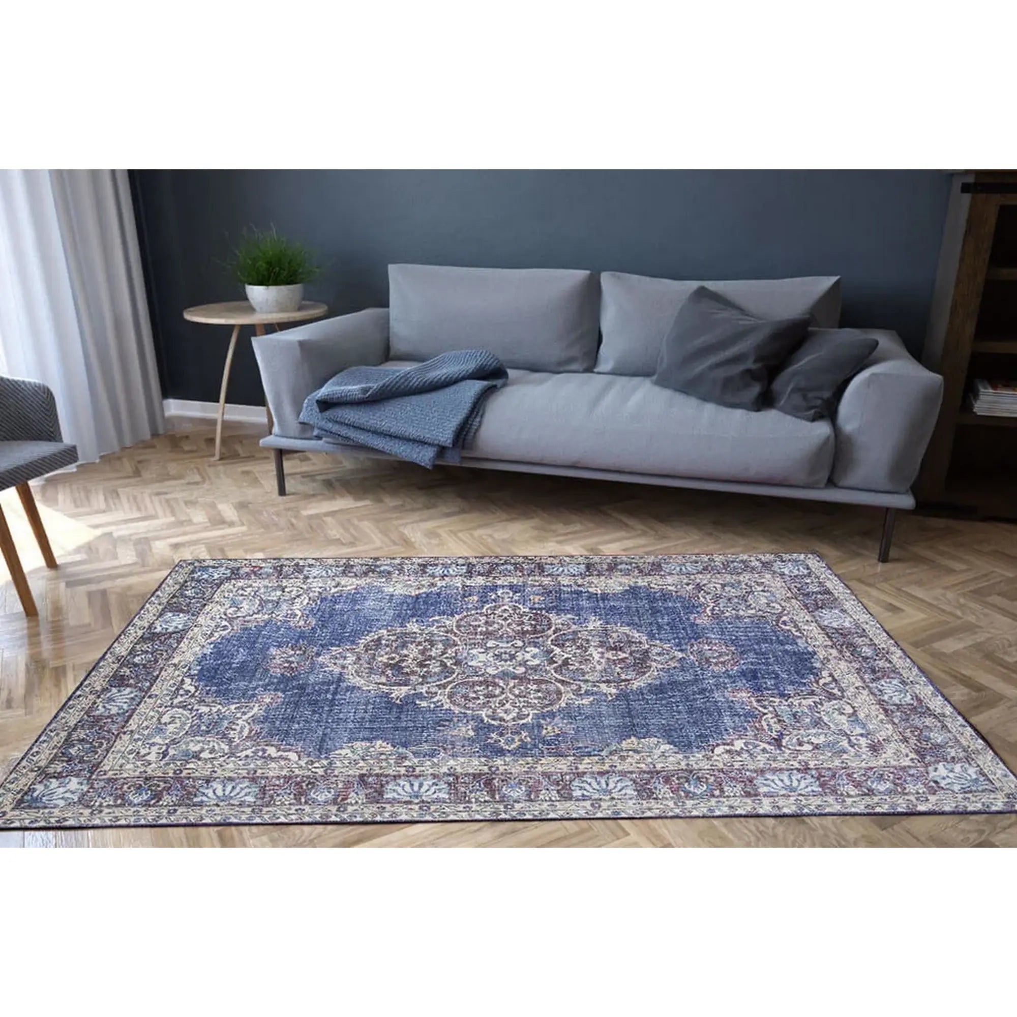Covor BLUES CHENILLE, 75x150 cm, forma dreptunghiulara, poliester, albastru inchis/alb, AL 249