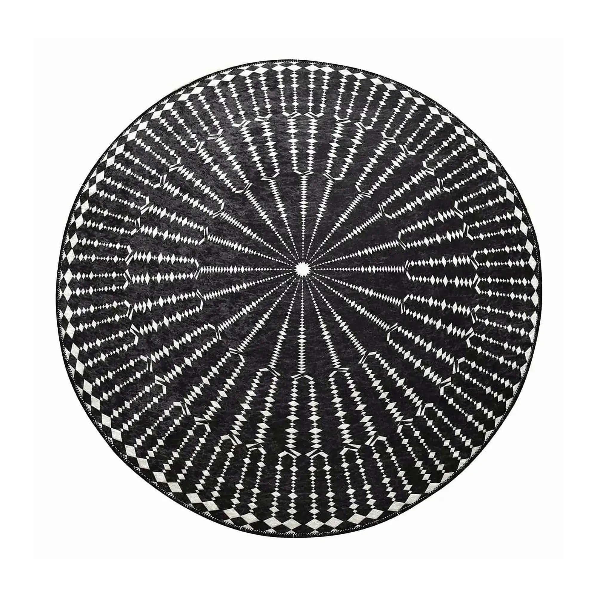Covor BUIO DJT CAP, 140x140 cm, forma rotunda, tesatura de catifea/poliester, negru/alb