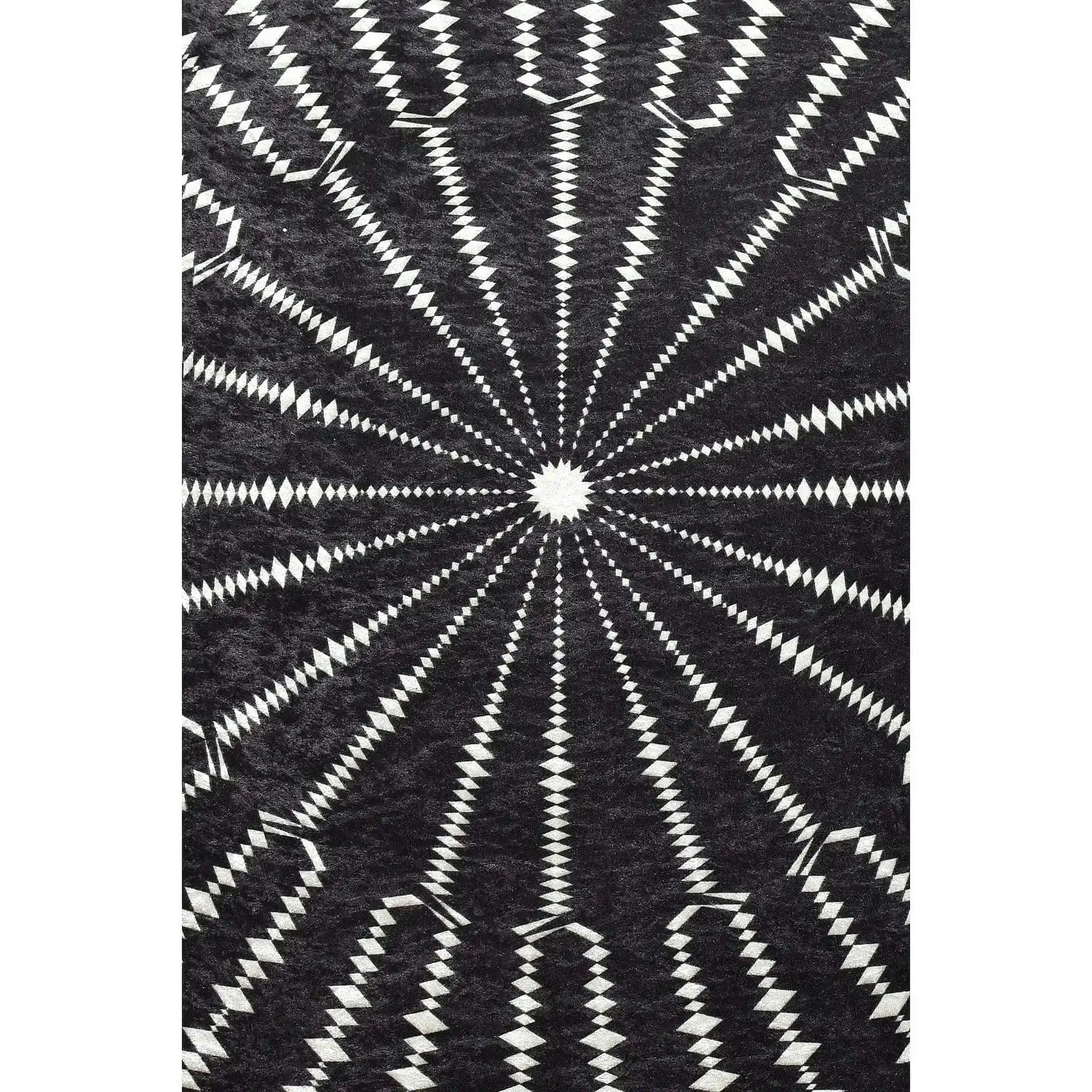 Covor BUIO DJT CAP, 140x140 cm, forma rotunda, tesatura de catifea/poliester, negru/alb