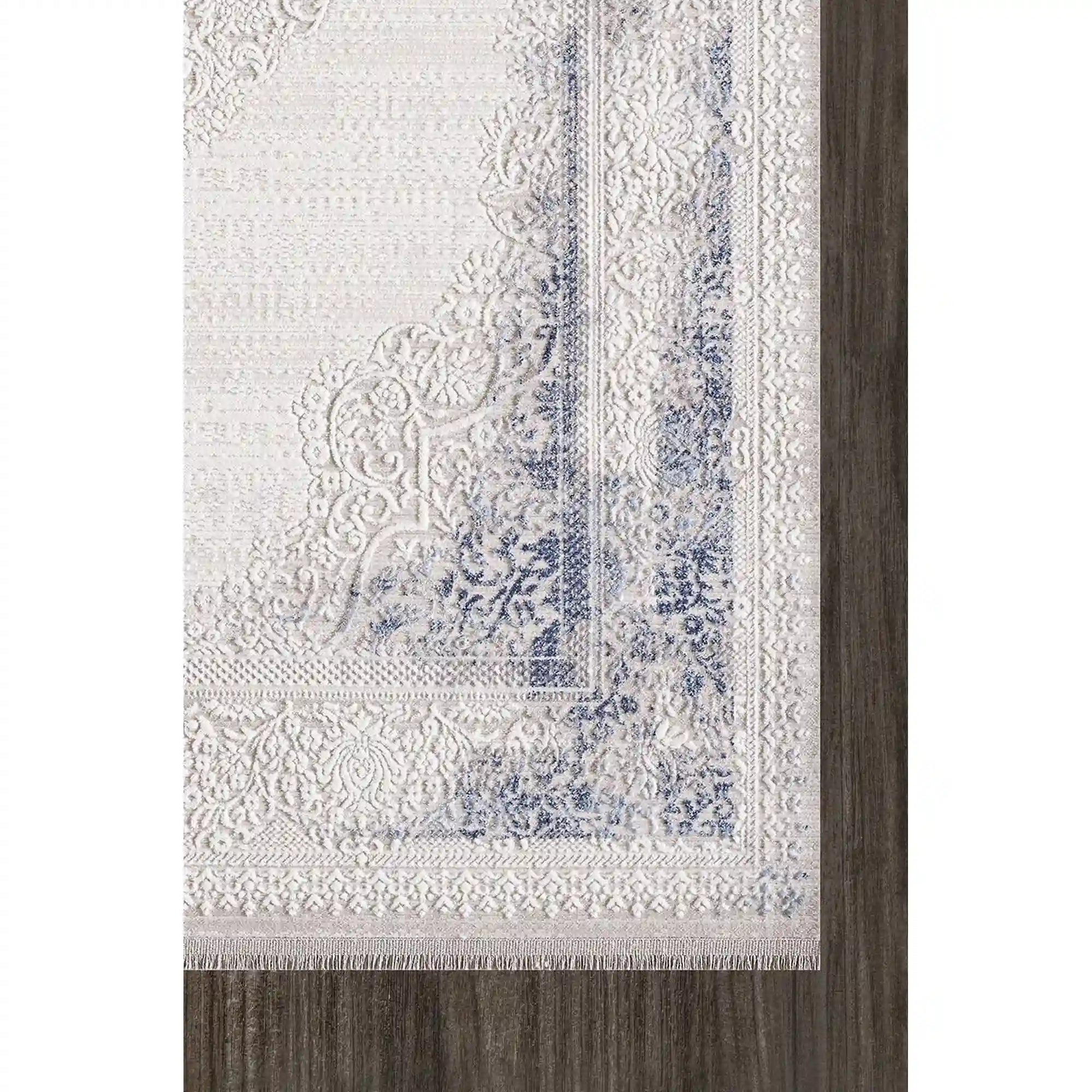 Covor DIOR 02517A, 160x230 cm, forma dreptunghiulara, acril, albastru/crem