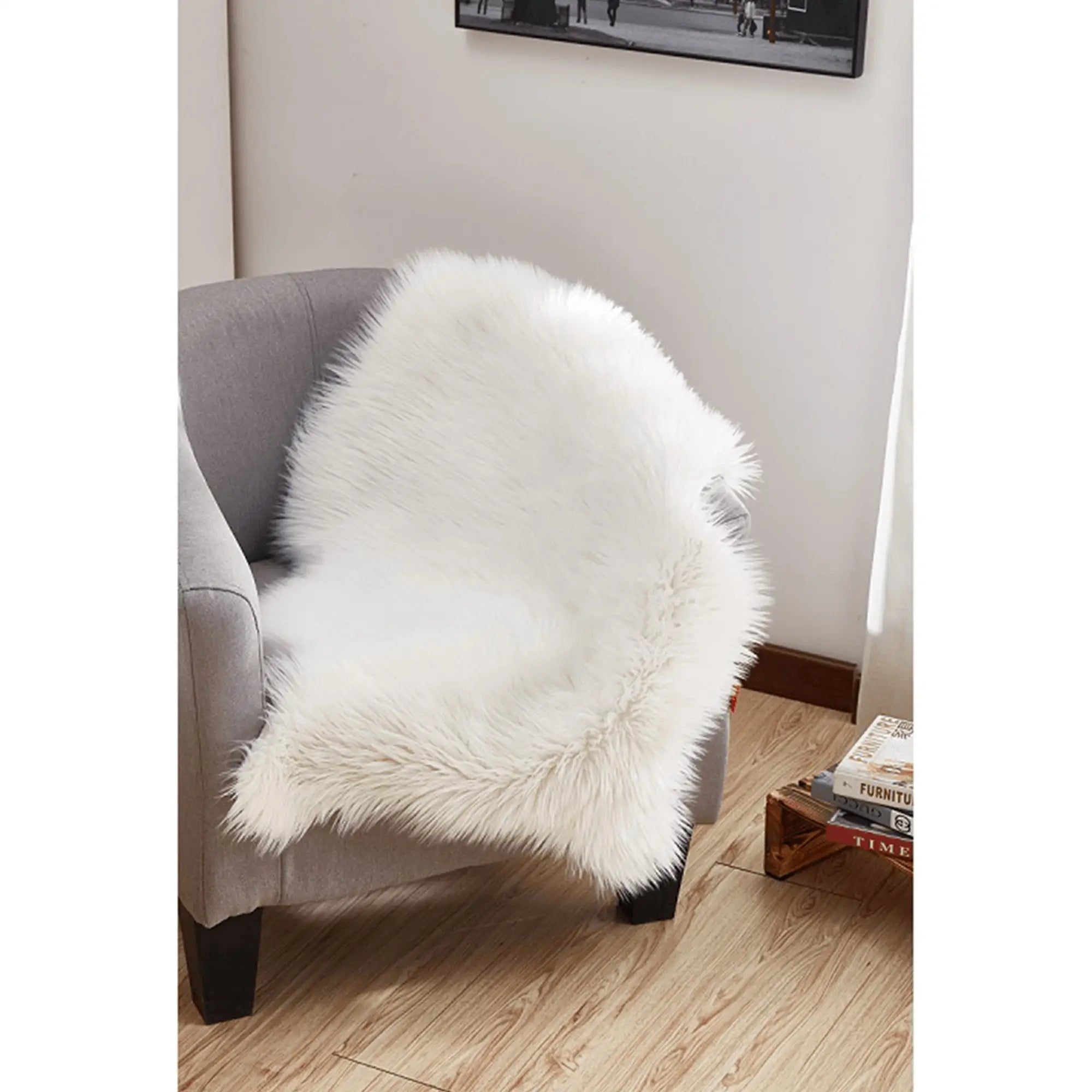 Covor EBONY TYP 1, 60x90 cm, forma atipica, alb, blana artificiala