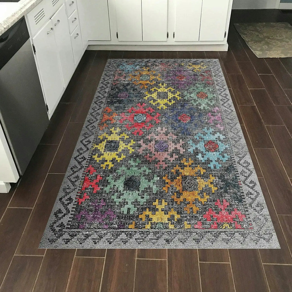 Covor F5008, 80x120 cm, forma dreptunghiulara, poliester, multicolor