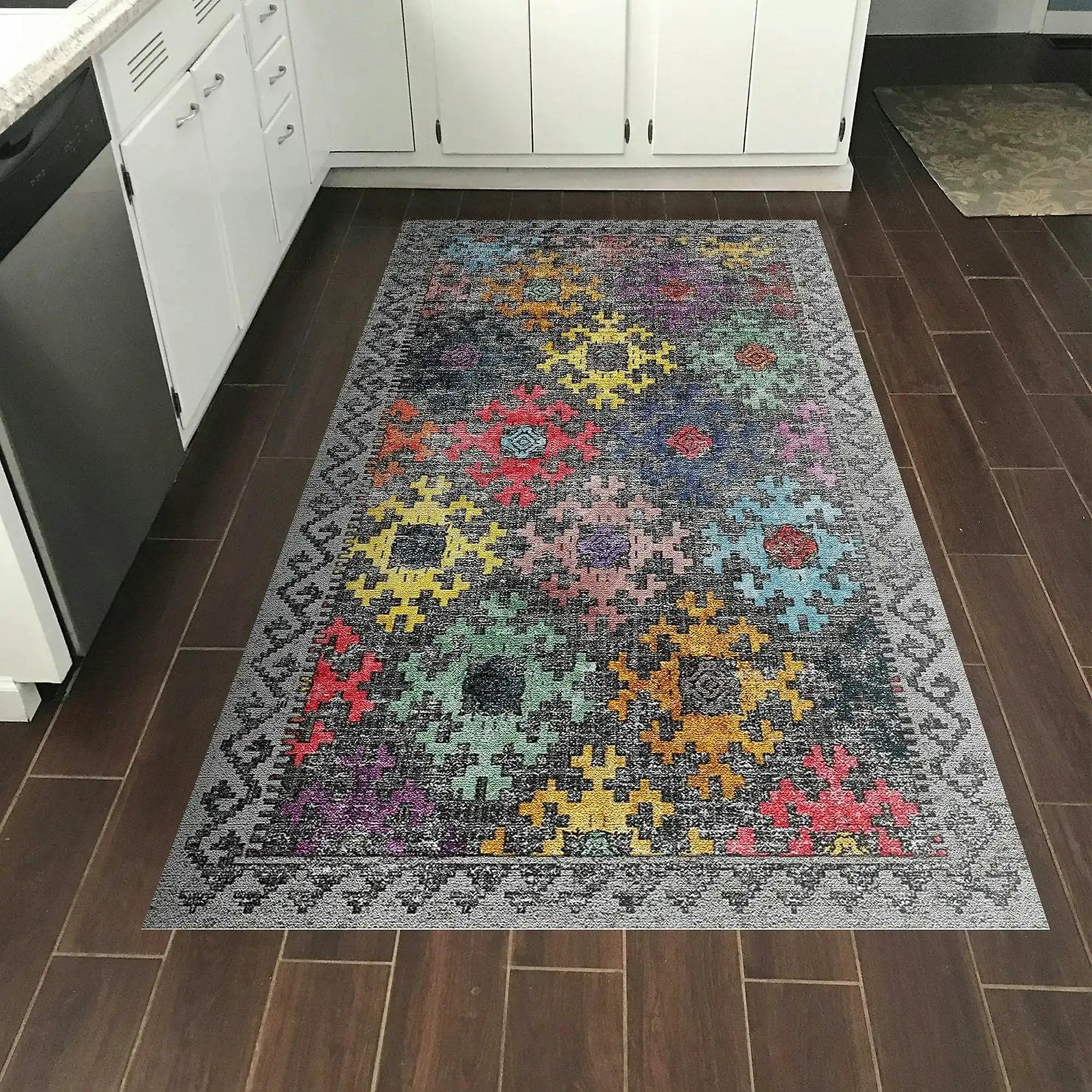Covor F5008, 80x120 cm, forma dreptunghiulara, poliester, multicolor