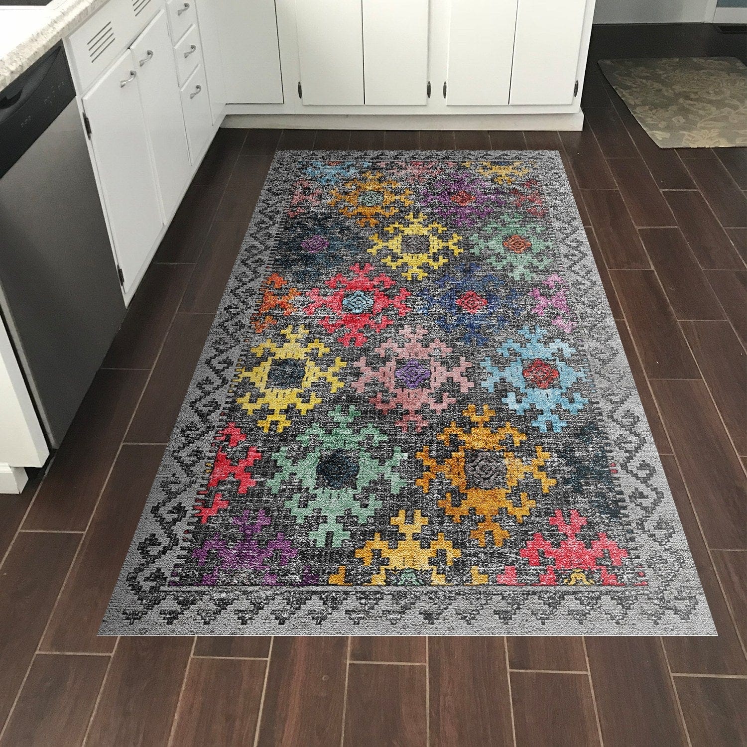 Covor F5008, 80x120 cm, forma dreptunghiulara, poliester, multicolor