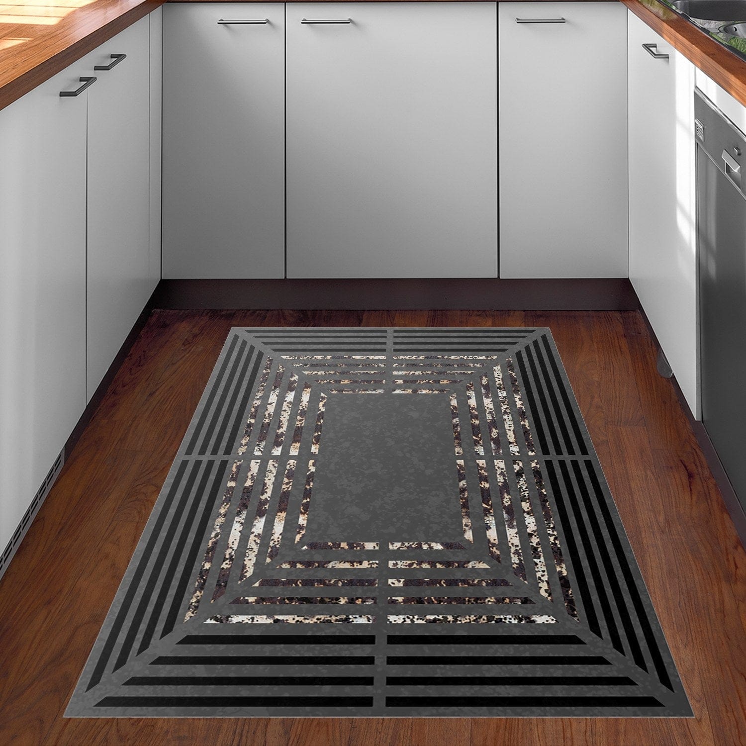 Covor M5131 - V2, 80x120 cm, forma dreptunghiulara, poliester, negru/gri antracit