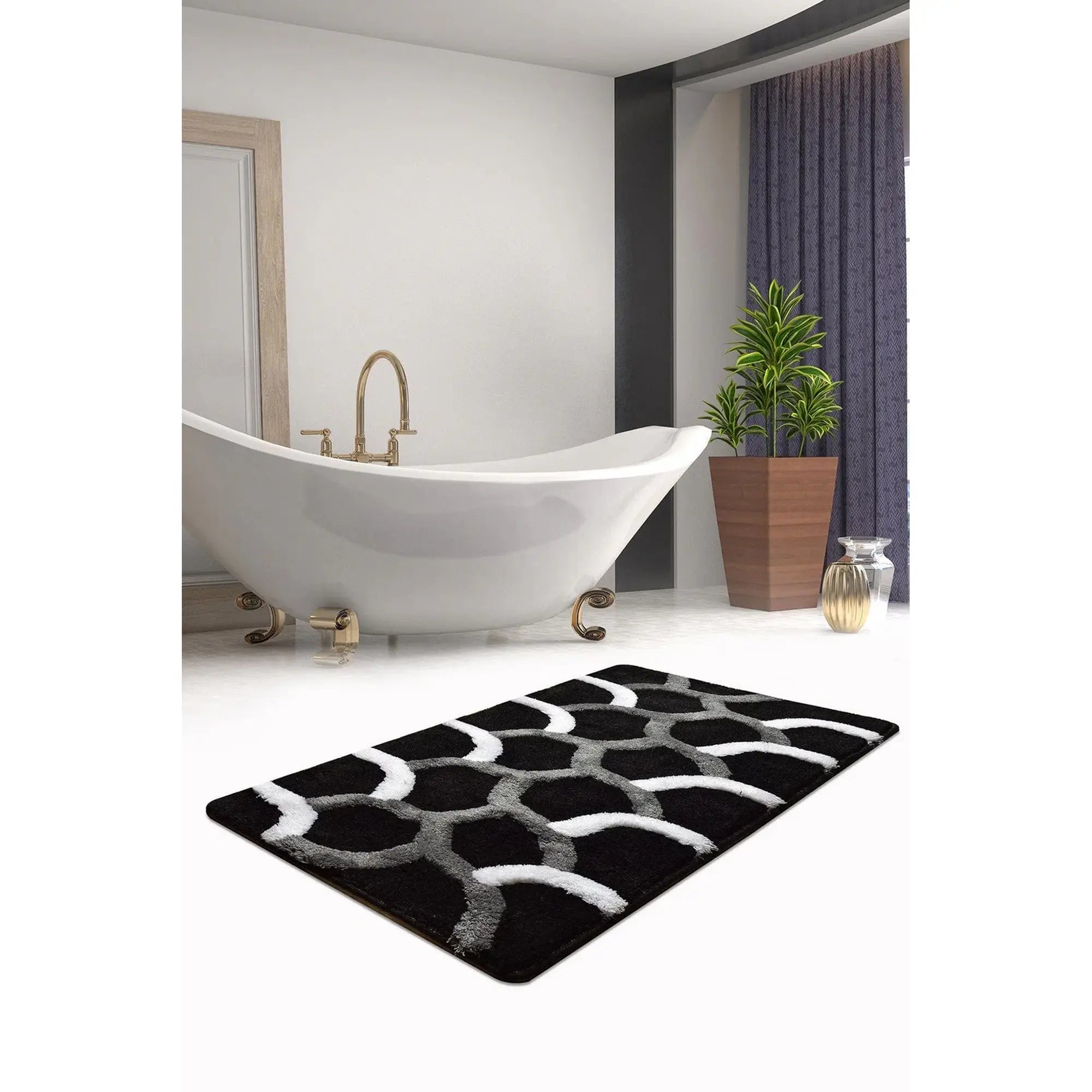 Covoras baie 359CHL1963, 70x120 cm, forma dreptunghiulara, acril, negru