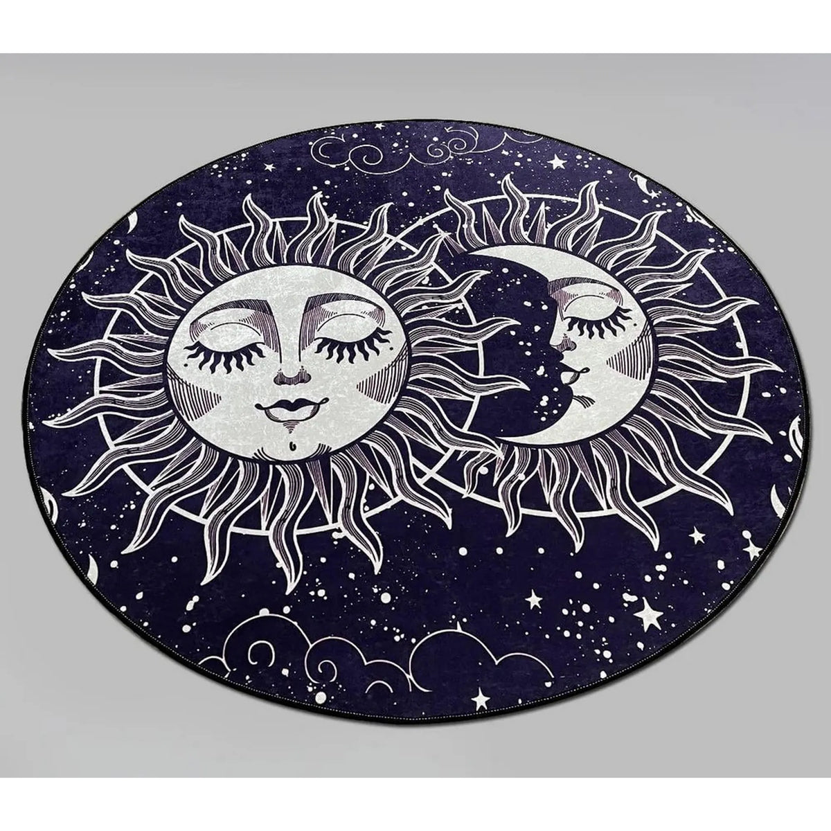 Covoras baie ATEN DJT, 80x80 cm, forma rotunda, poliester, albastru inchis