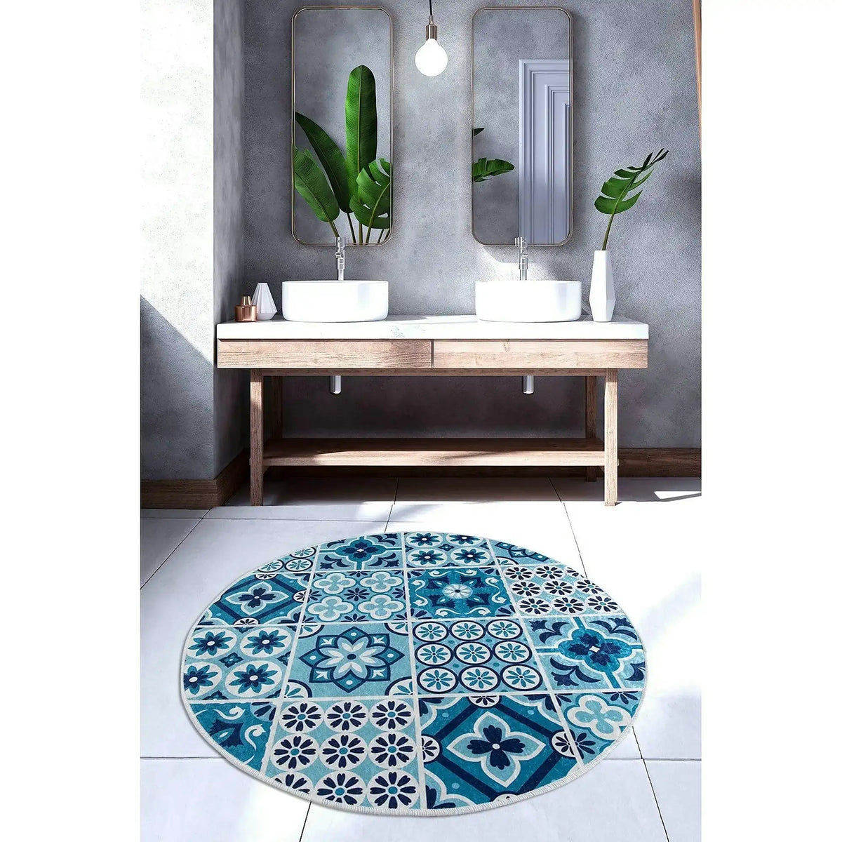 Covoras baie CERAMIC DJT, 100x100 cm, forma rotunda, poliester, multicolor