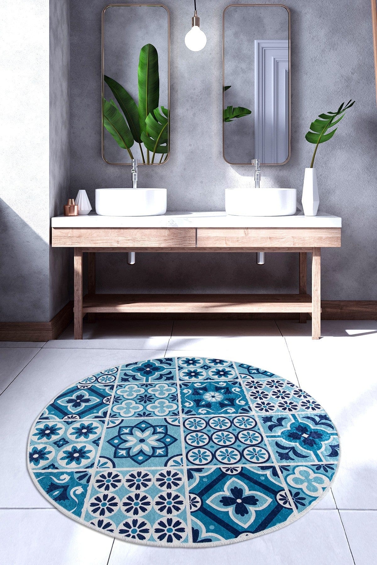 Covoras baie CERAMIC DJT, 100x100 cm, forma rotunda, poliester, multicolor