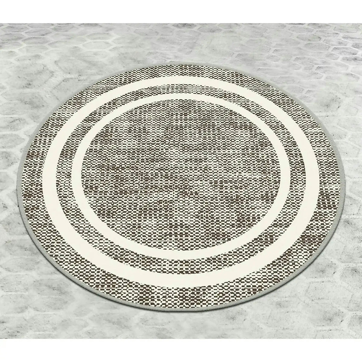 Covoras baie FORMICA CIRCLE DJT, 100x100 cm, forma rotunda, poliester, bej/alb