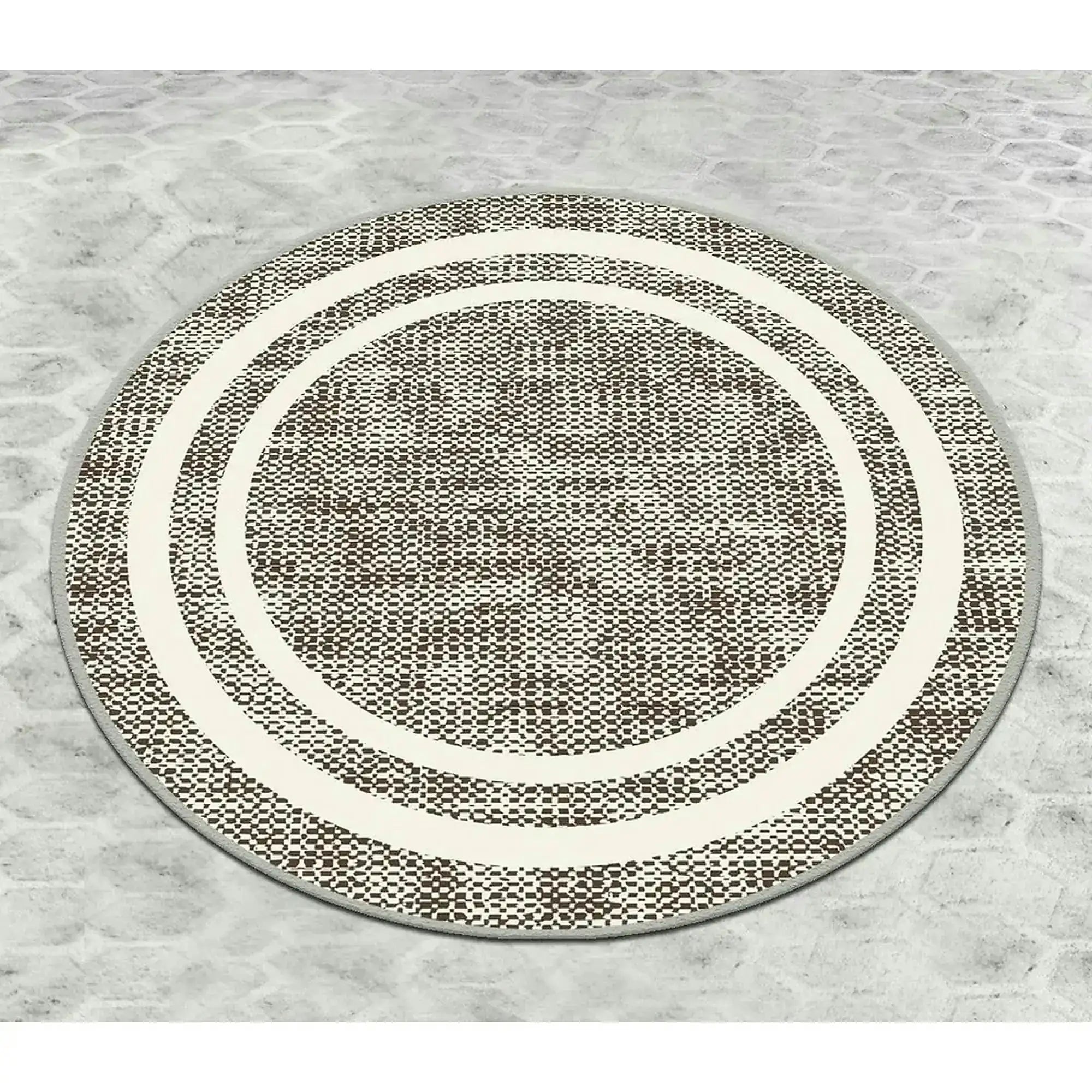 Covoras baie FORMICA CIRCLE DJT, 100x100 cm, forma rotunda, poliester, bej/alb