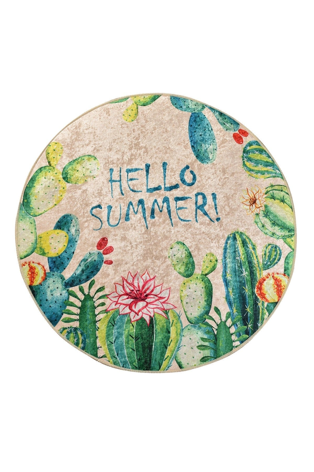 Covoras baie HELLO SUMMER, 100x100 cm, forma rotunda, poliester, multicolor