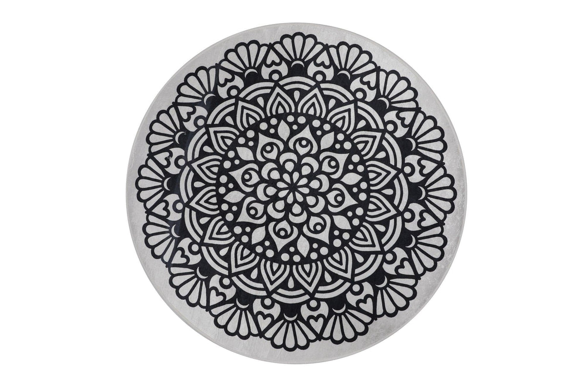 Covoras baie KOZZY, 140x140 cm, forma rotunda, poliester, negru