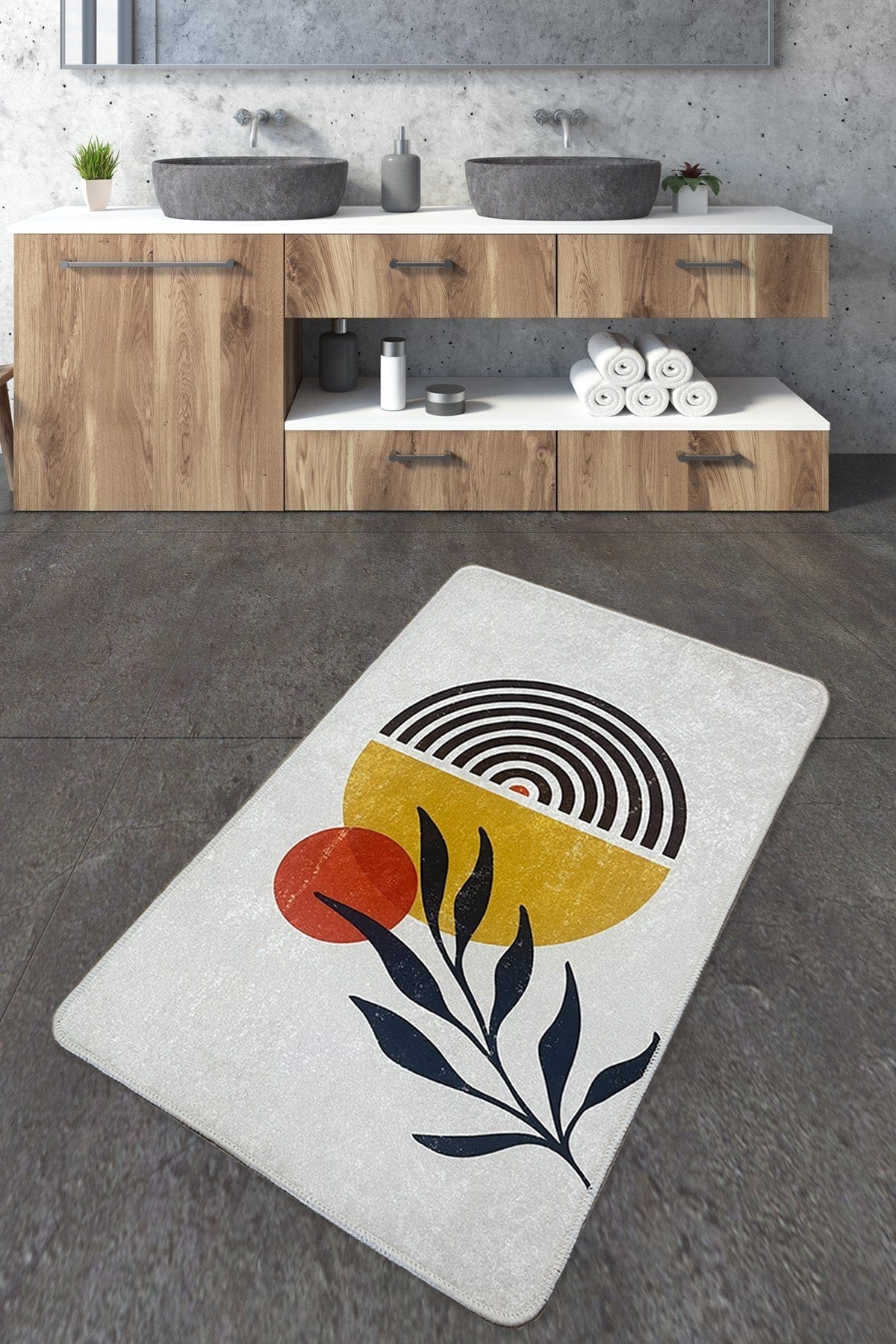 Covoras baie LE SOLEILA, 70x120 cm, forma dreptunghiulara, poliester, multicolor