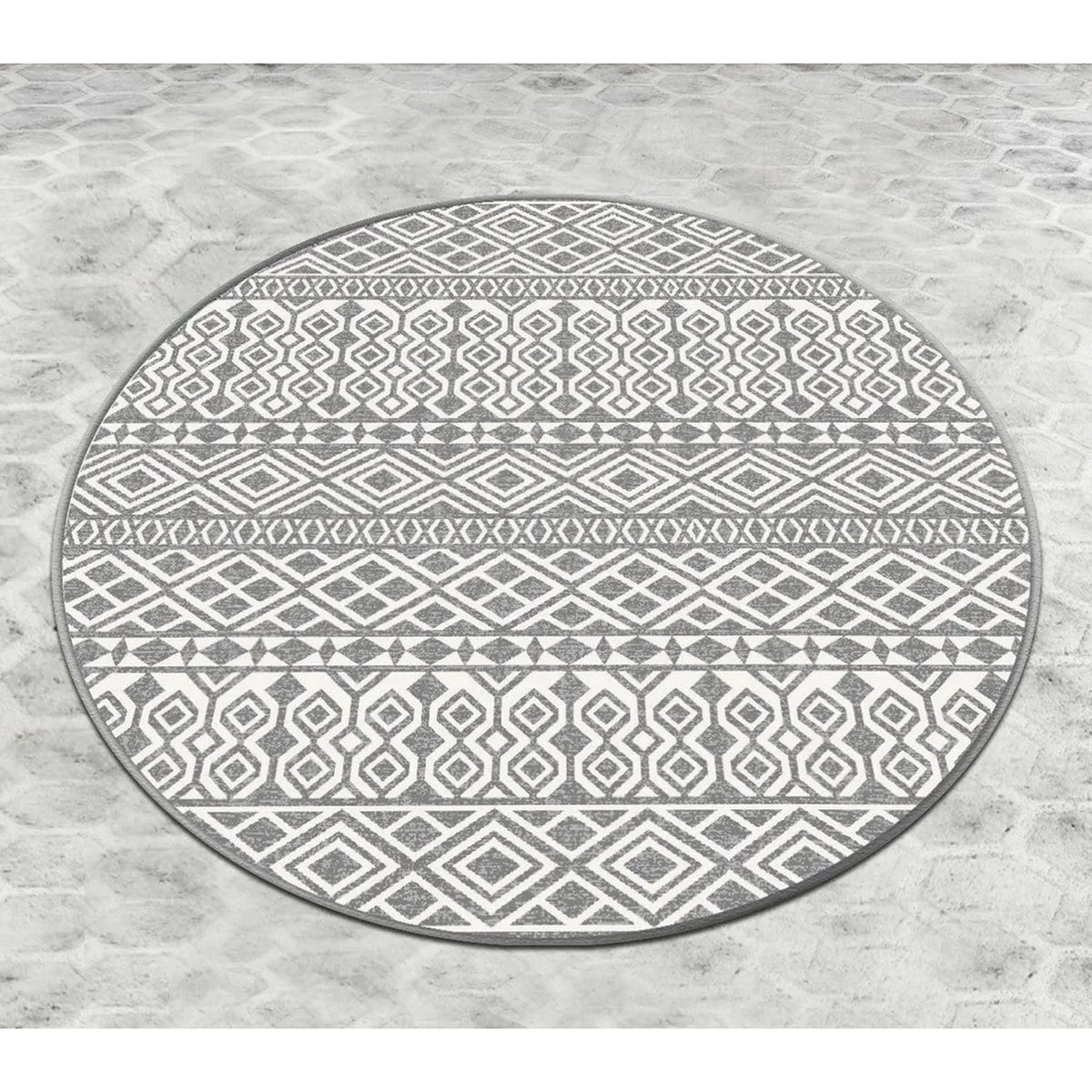 Covoras baie ORDER CIRCLE DJT, 100x100 cm, forma rotunda, poliester, gri/alb