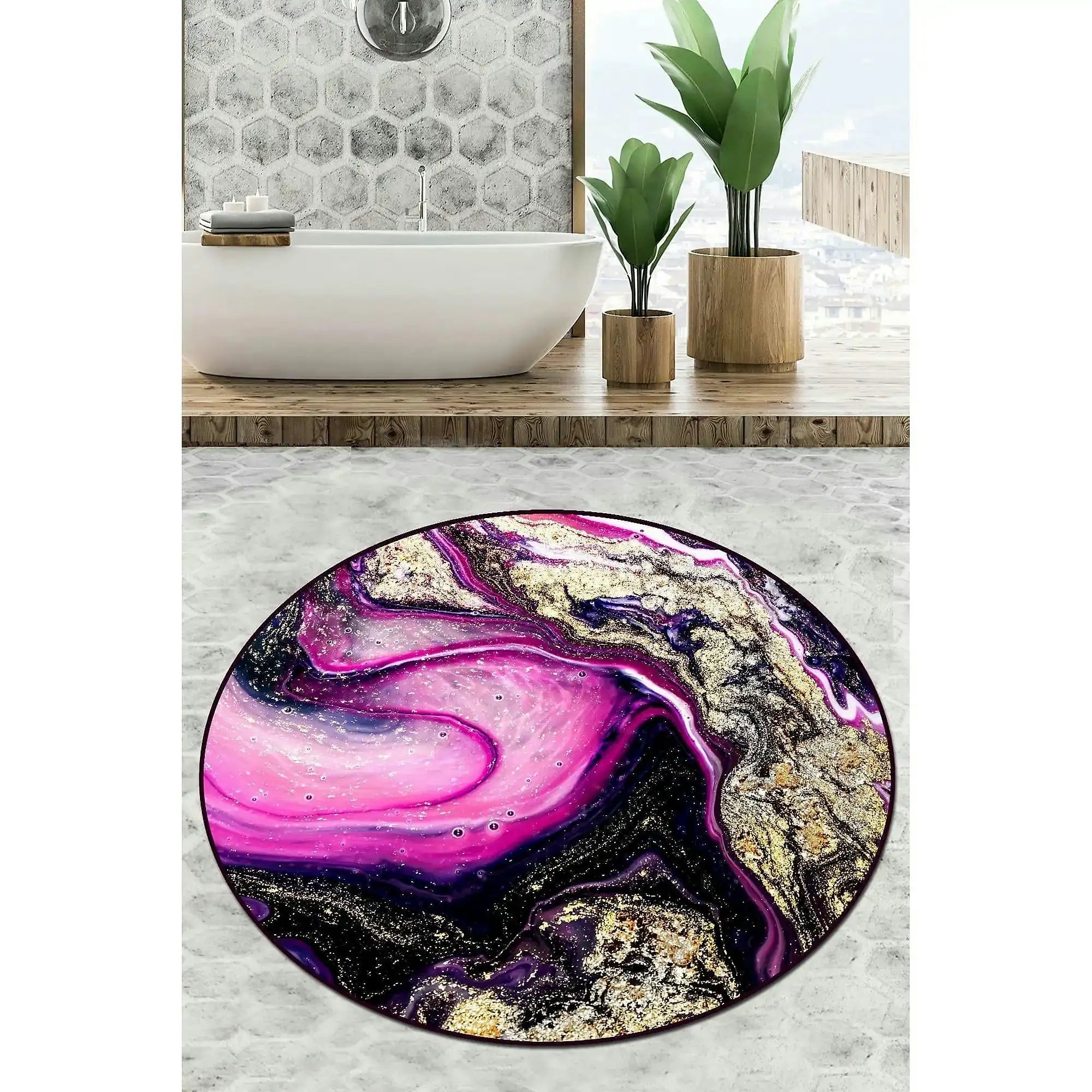 Covoras baie PASTRY DJT, 80x80 cm, forma rotunda, poliester, multicolor