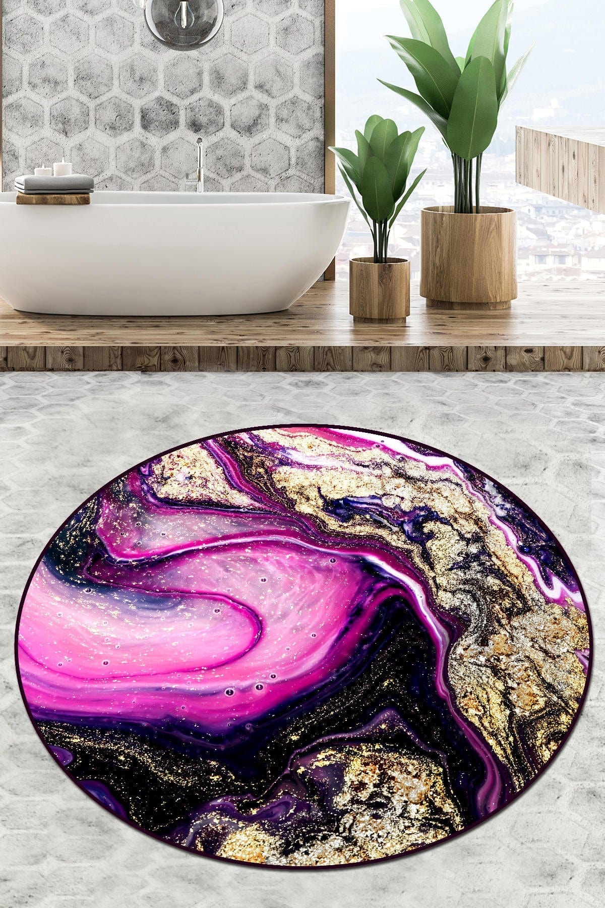 Covoras baie PASTRY DJT, 80x80 cm, forma rotunda, poliester, multicolor