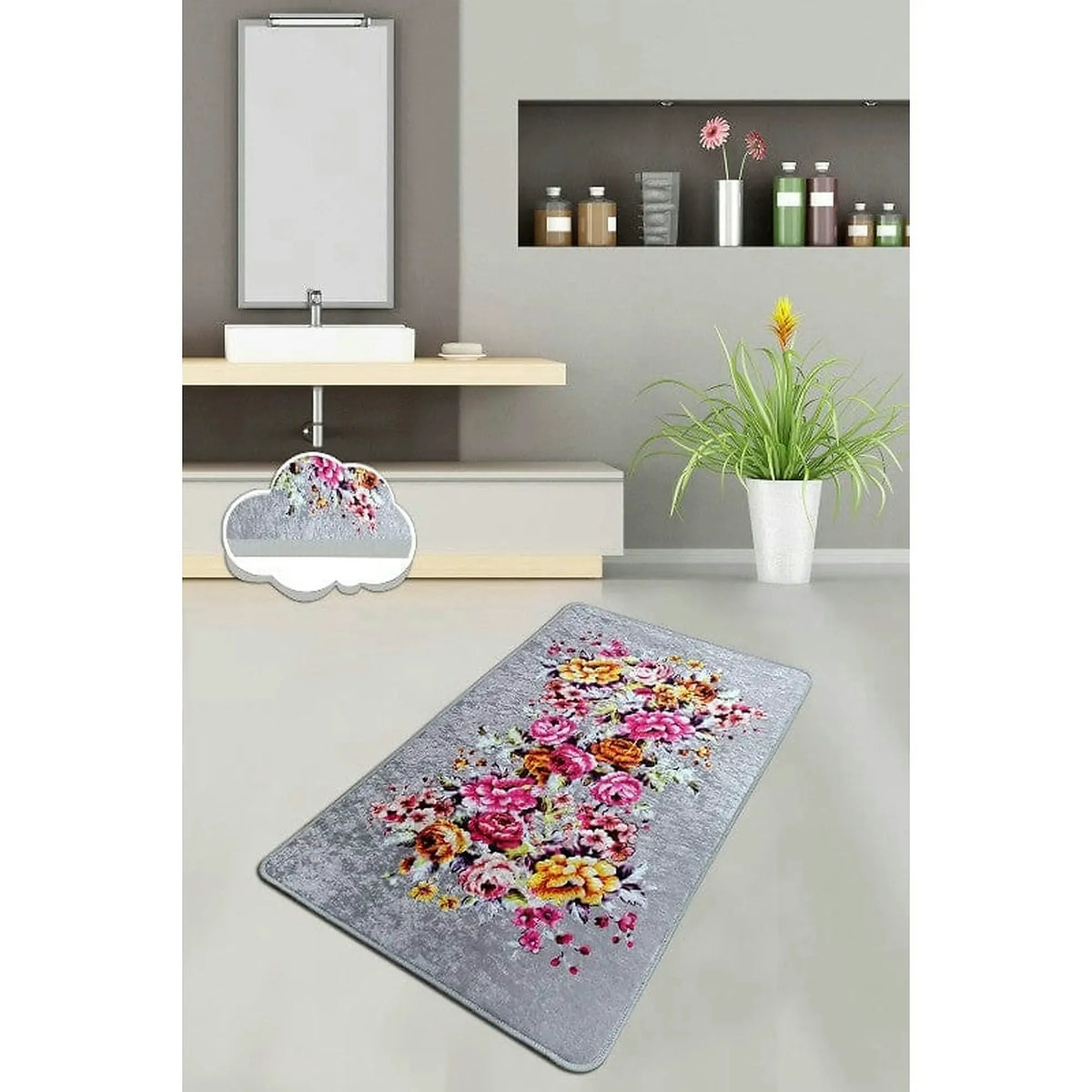 Covoras baie SOIL, 80x100 cm, forma dreptunghiulara, poliester, multicolor