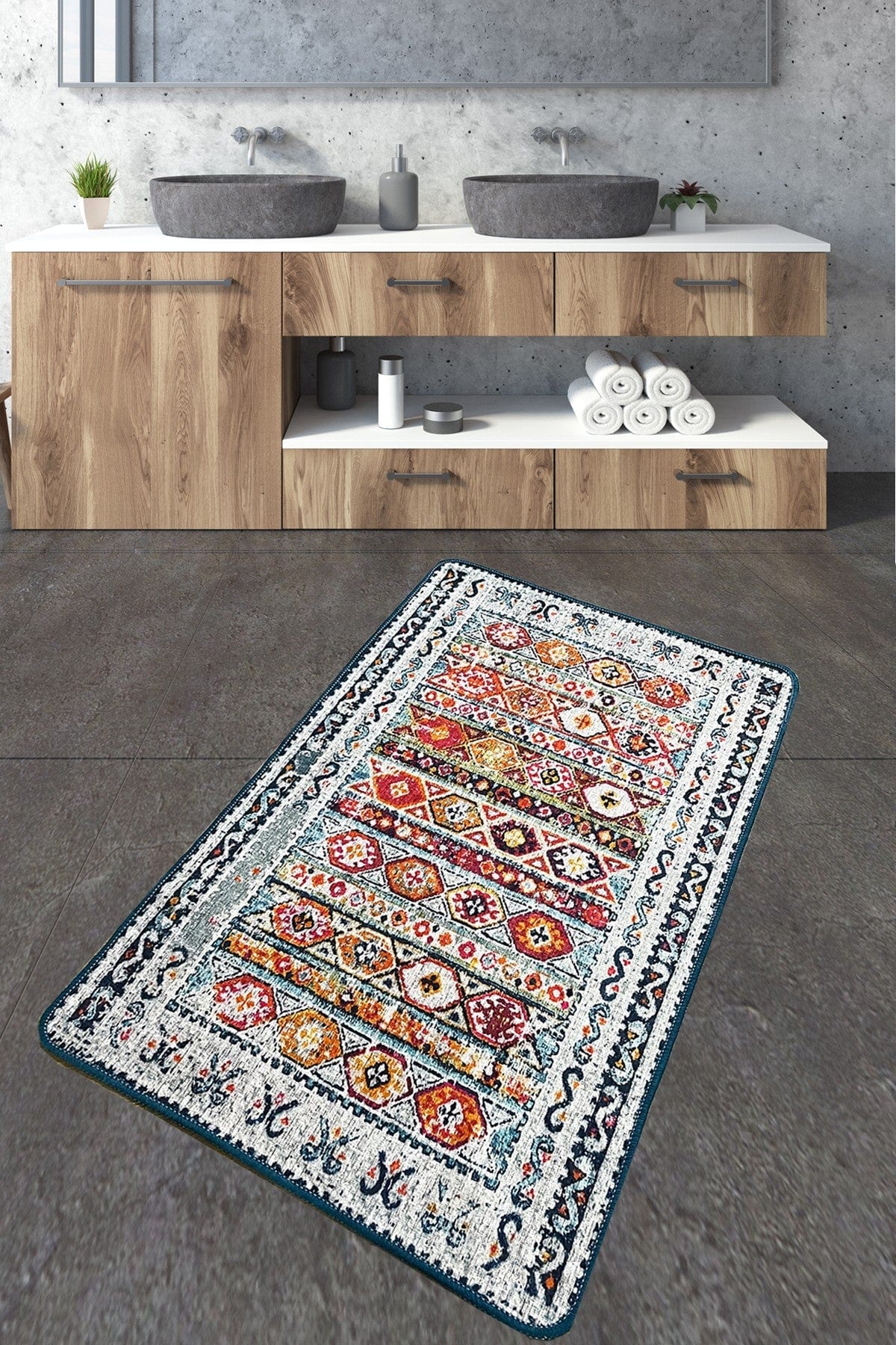 Covoras baie WEREF, 70x120 cm, forma dreptunghiulara, poliester, multicolor