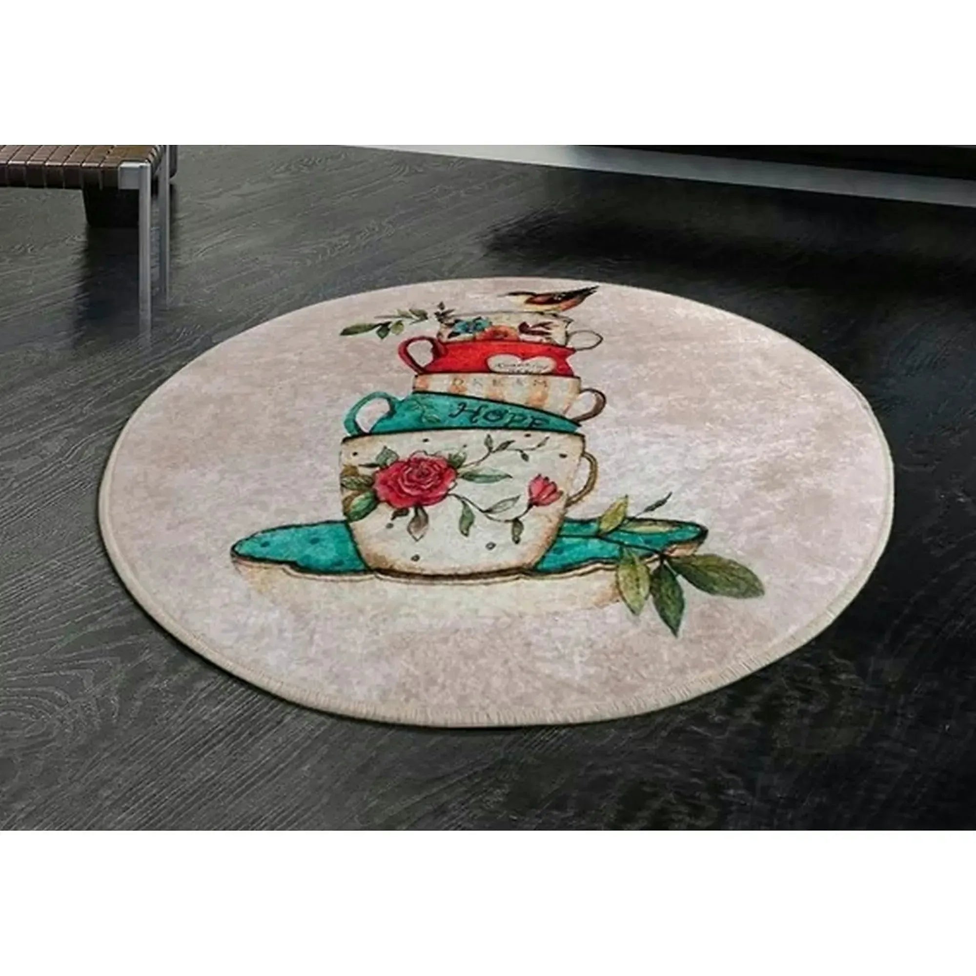 Covoras de baie CUP DJT, 100x100 cm, forma rotunda, multicolor, fibre sintetice