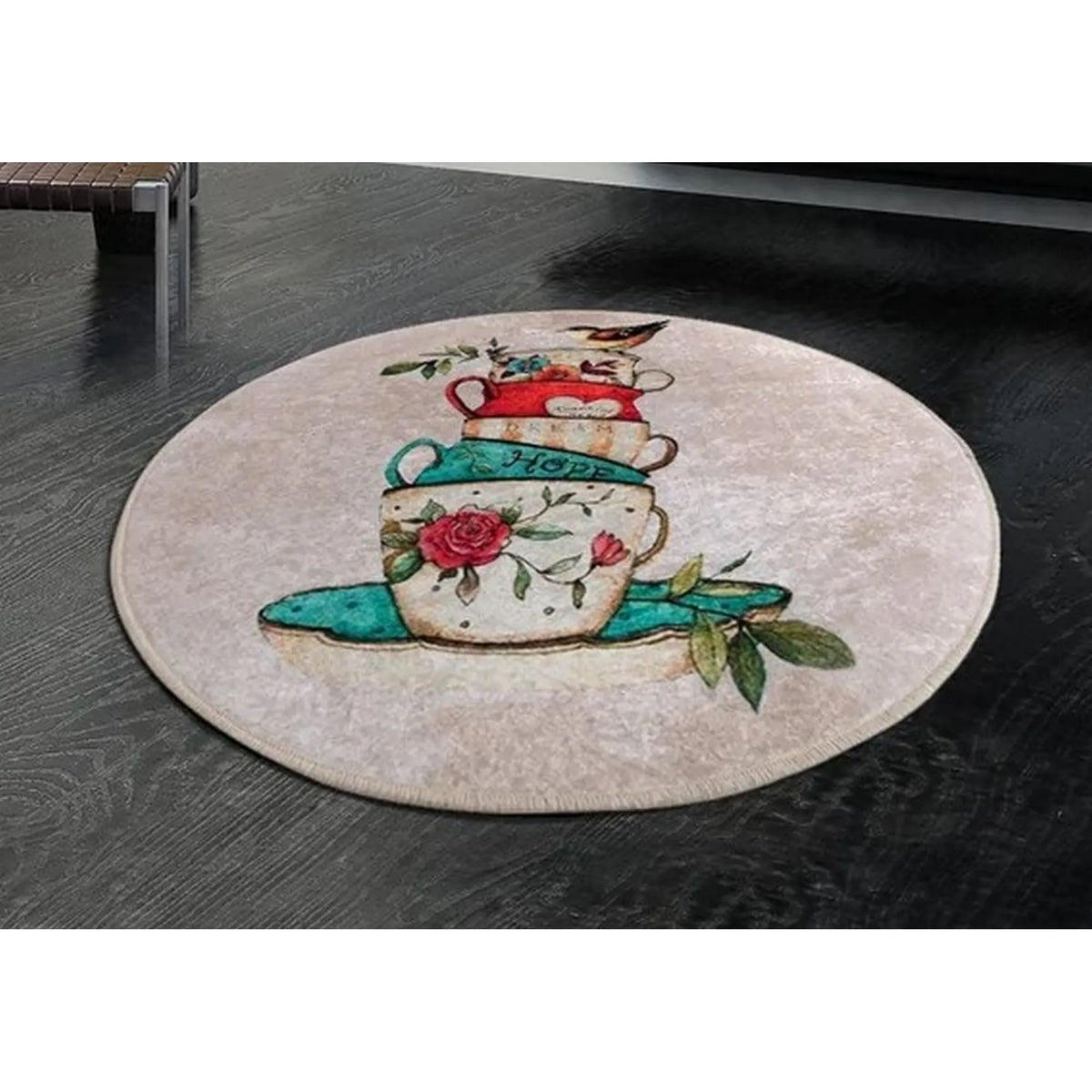 Covoras de baie CUP DJT, 100x100 cm, forma rotunda, multicolor, fibre sintetice