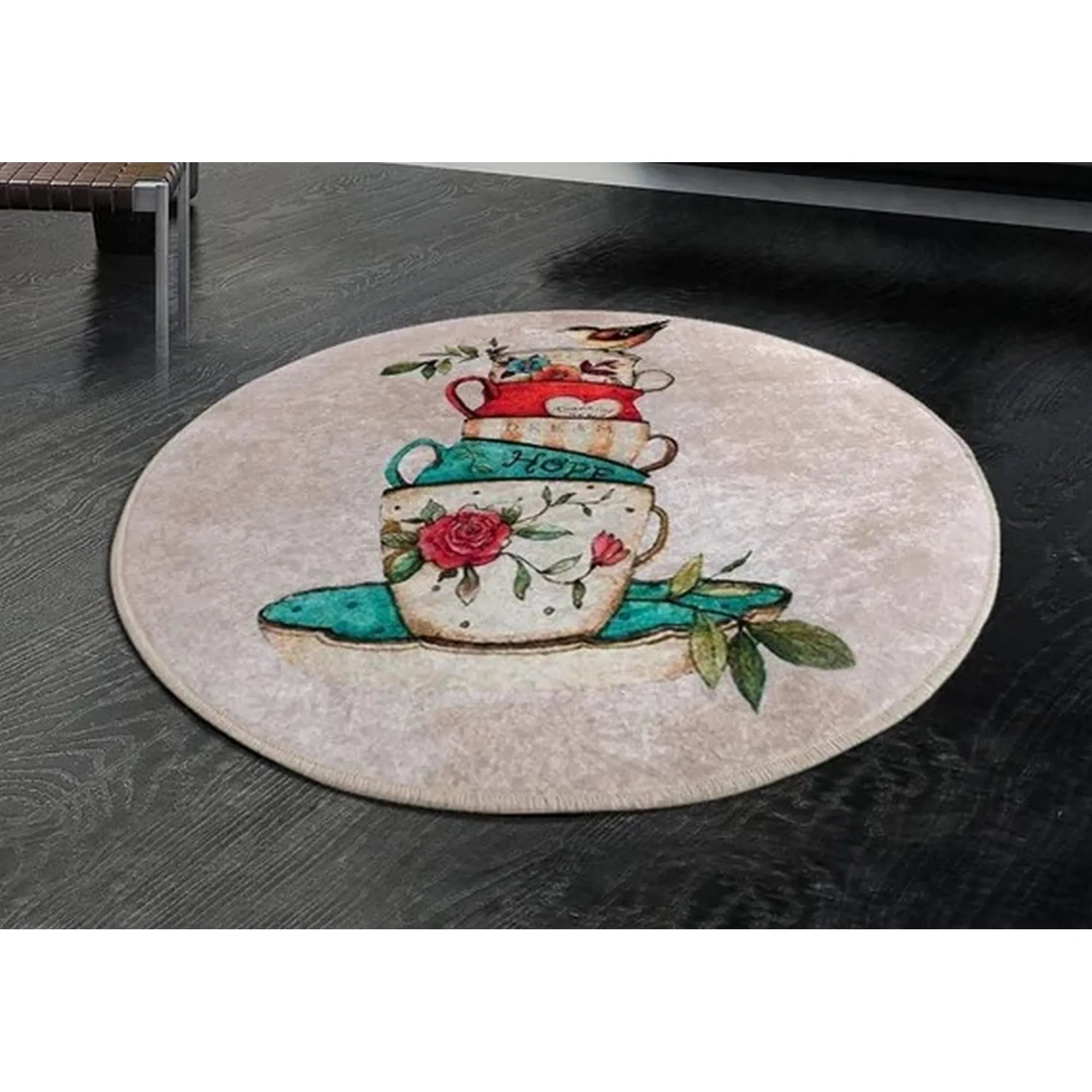 Covoras de baie CUP DJT, 100x100 cm, forma rotunda, multicolor, fibre sintetice