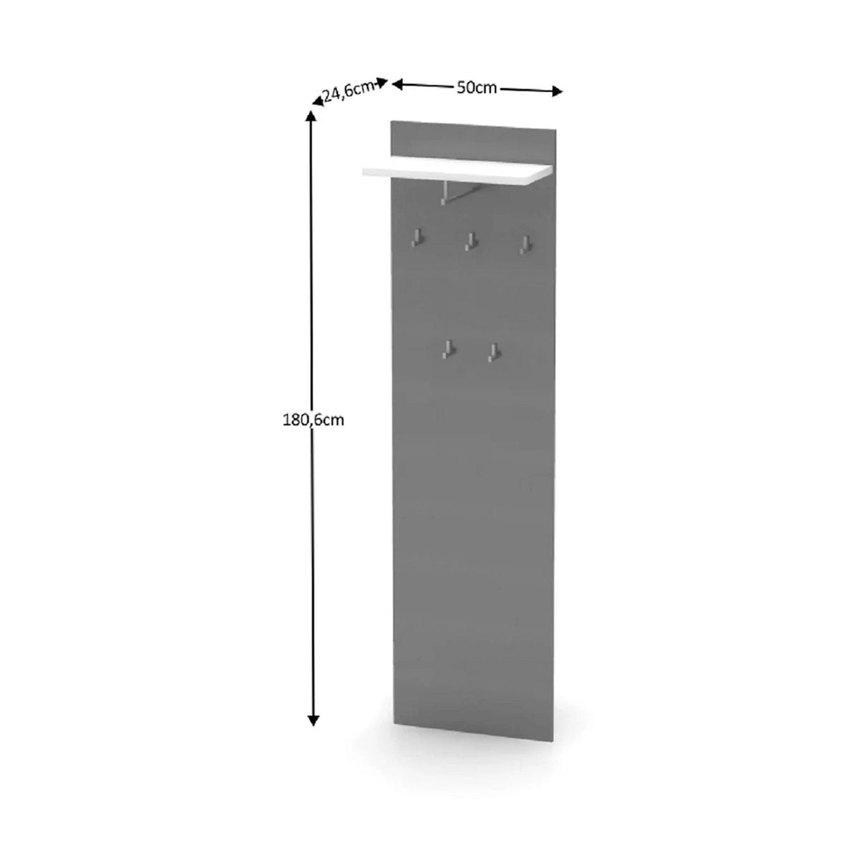 Cuier cu bara de umerase RIOMA NEW TYP 19, gri grafit/alb, DTD laminat, 50x25x181 cm
