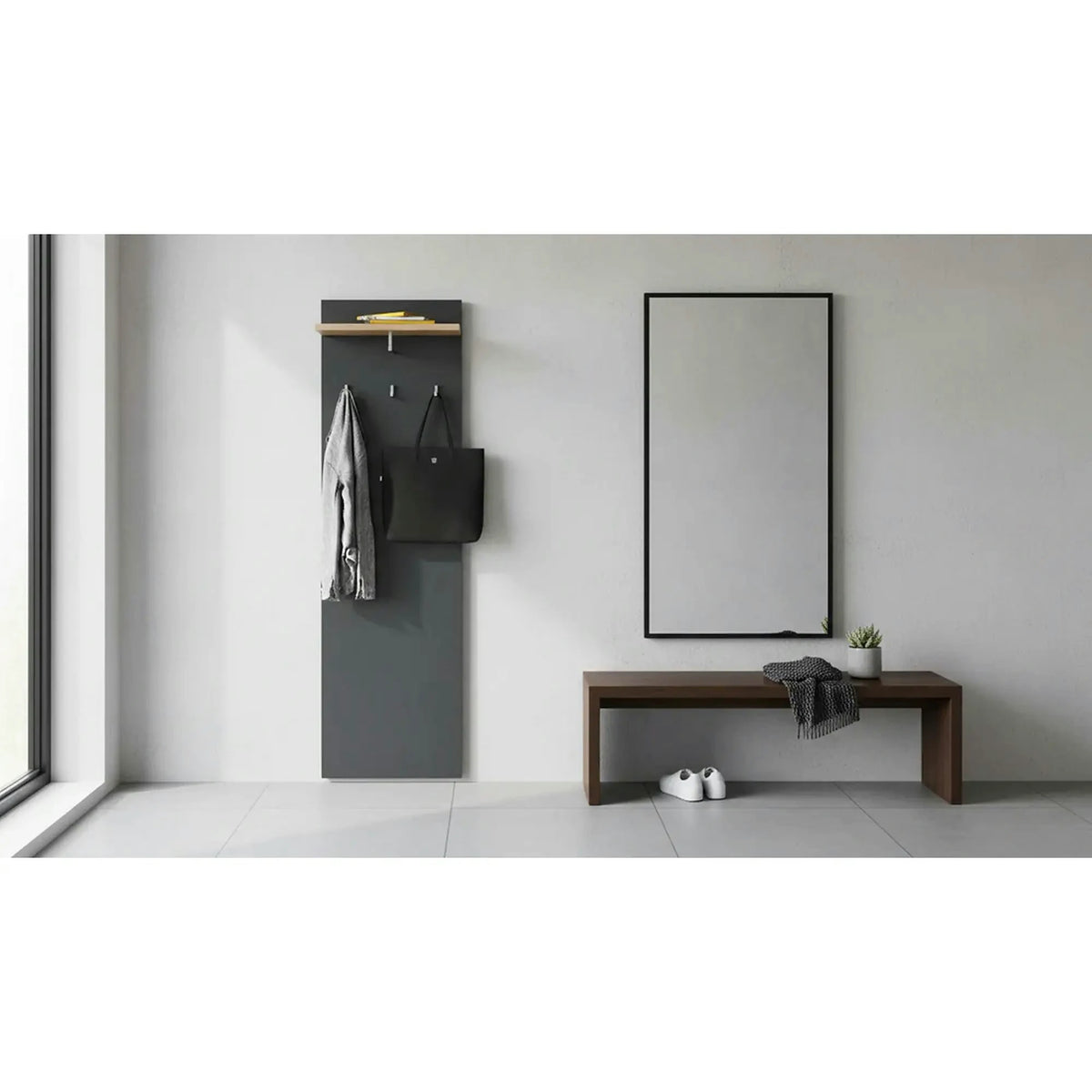 Cuier cu bara de umerase RIOMA NEW TYP 19, gri grafit/stejar artisan, DTD laminat, 50x25x181 cm