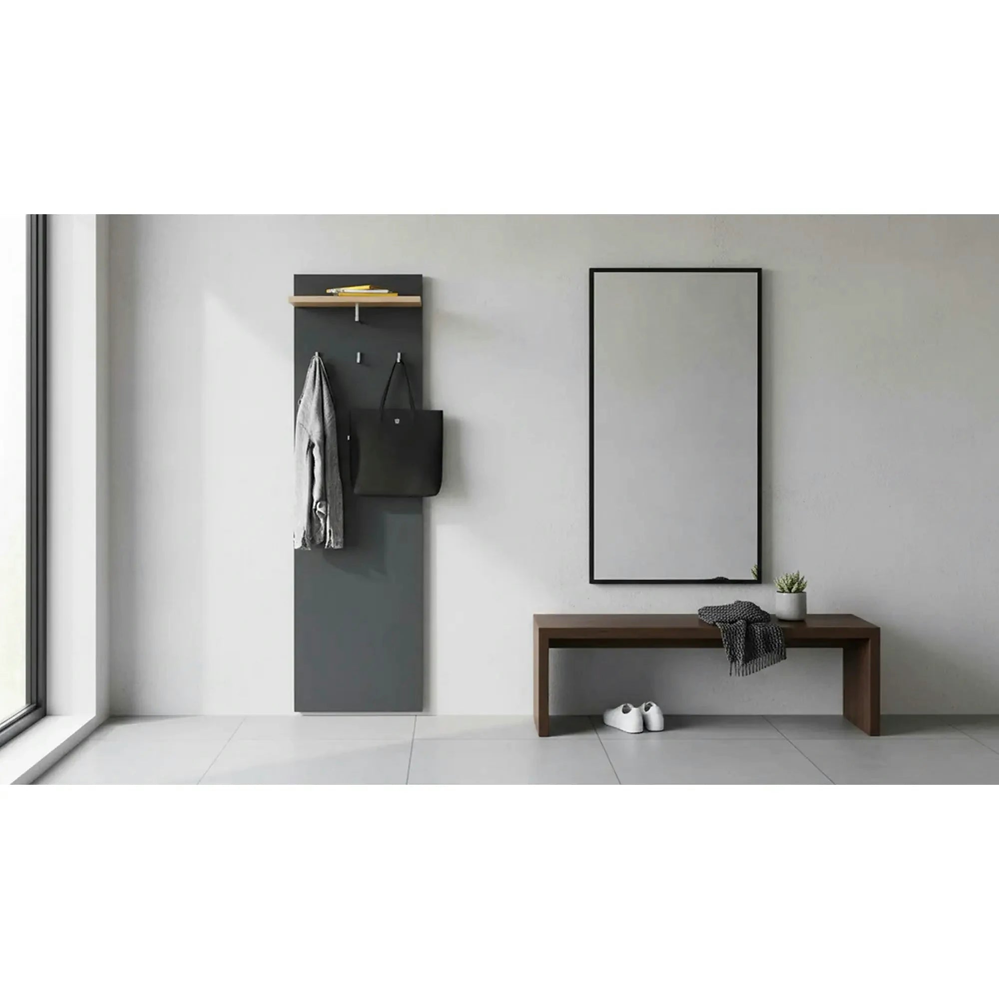 Cuier cu bara de umerase RIOMA NEW TYP 19, gri grafit/stejar artisan, DTD laminat, 50x25x181 cm