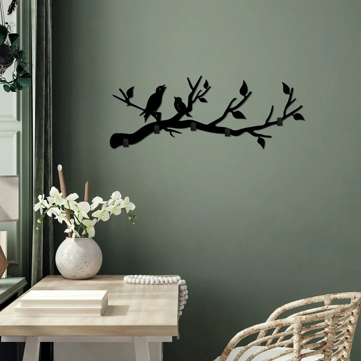 Cuier de perete ESCAPED BIRDS, negru, metal, 67x27 cm