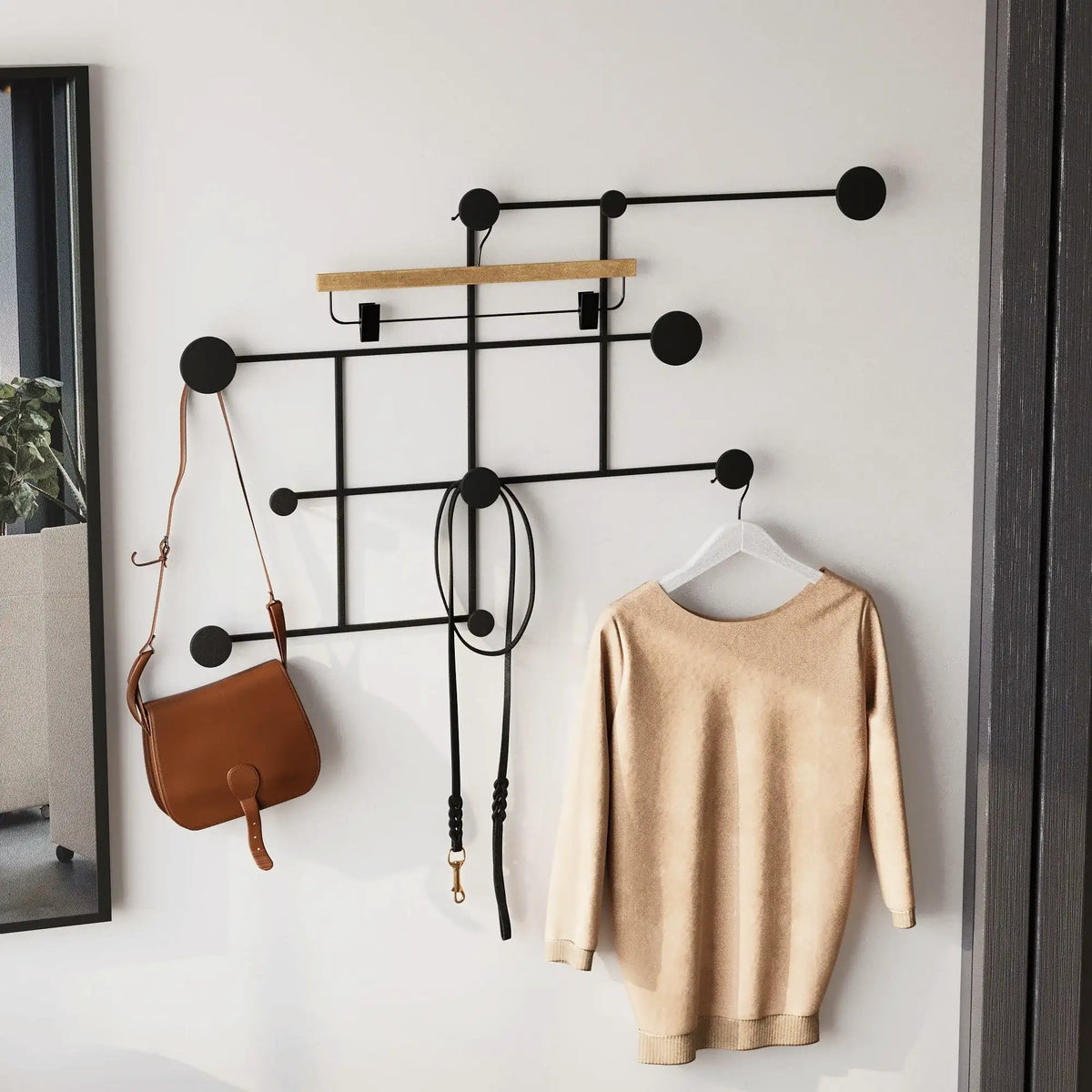 Cuier de perete FATARA, negru, metal, 112x64 cm
