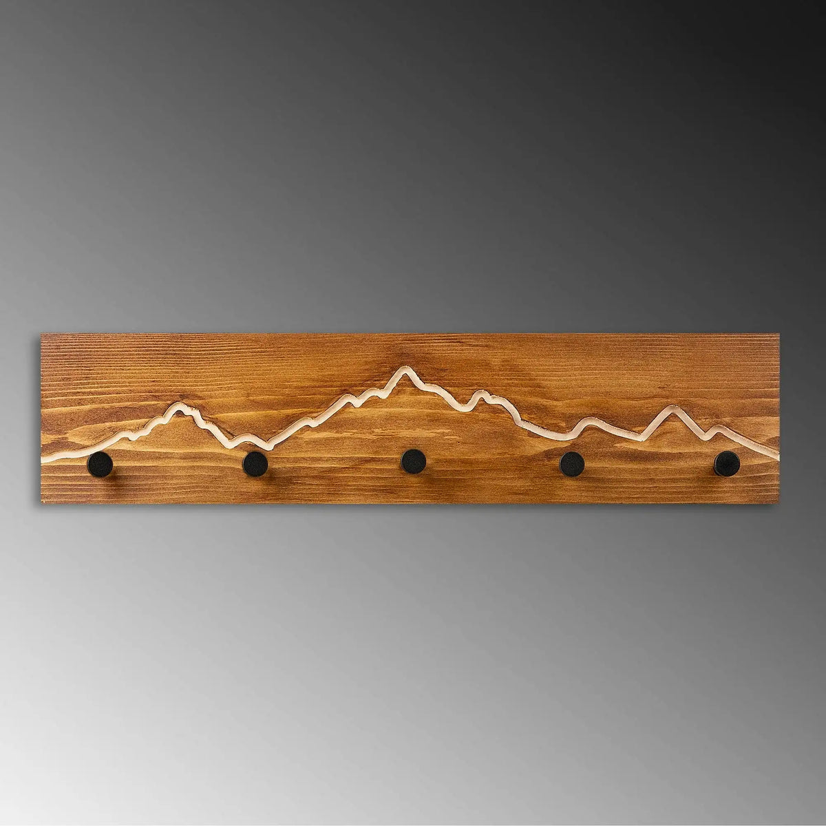 Cuier de perete MOUNTAIN 2, nuc/stejar, lemn/metal, 60x14 cm