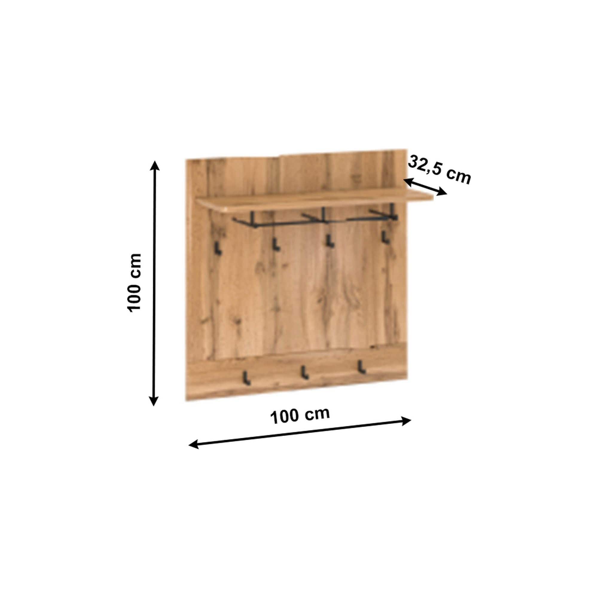 Cuier de perete PUSAN X, stejar, 100x33x100 cm