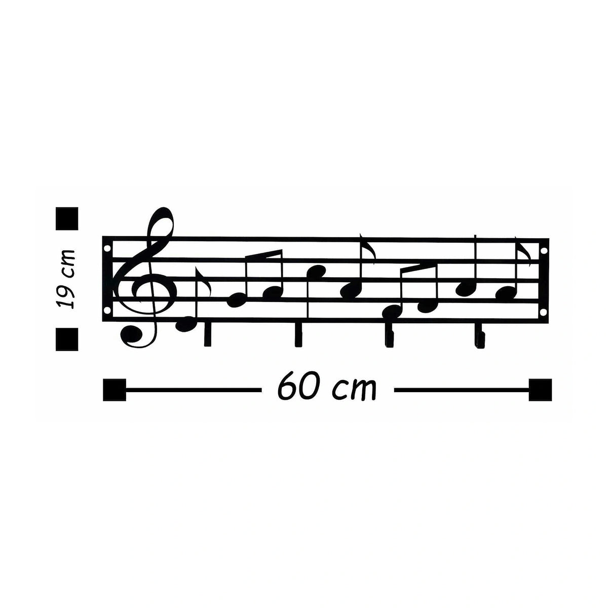 Cuier NOTE, negru, metal, 60x19 cm